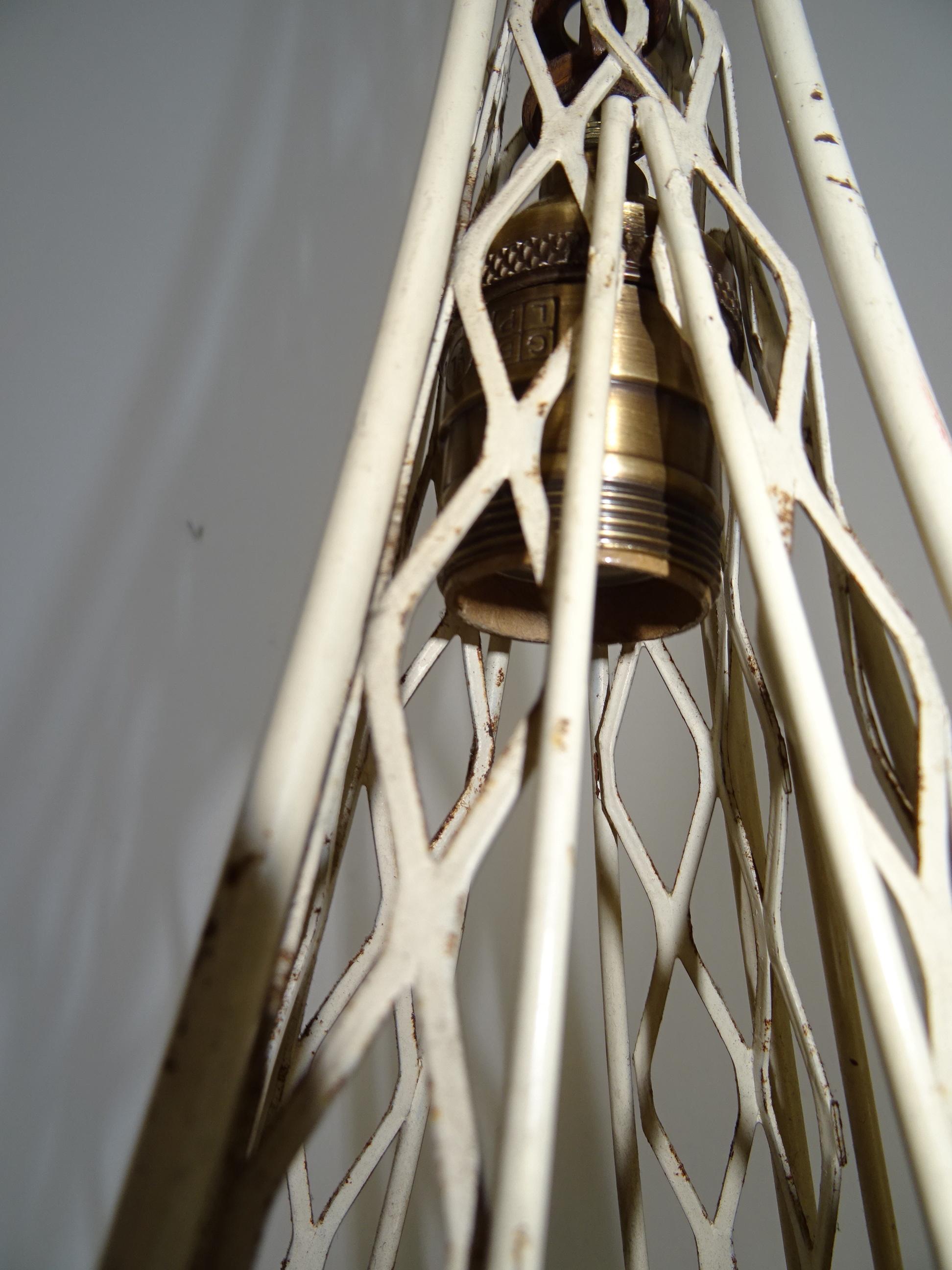 French Eiffel Tower Tole Cream & Gold Paris Chandelier circa 1940 One of a Kind For Sale 2