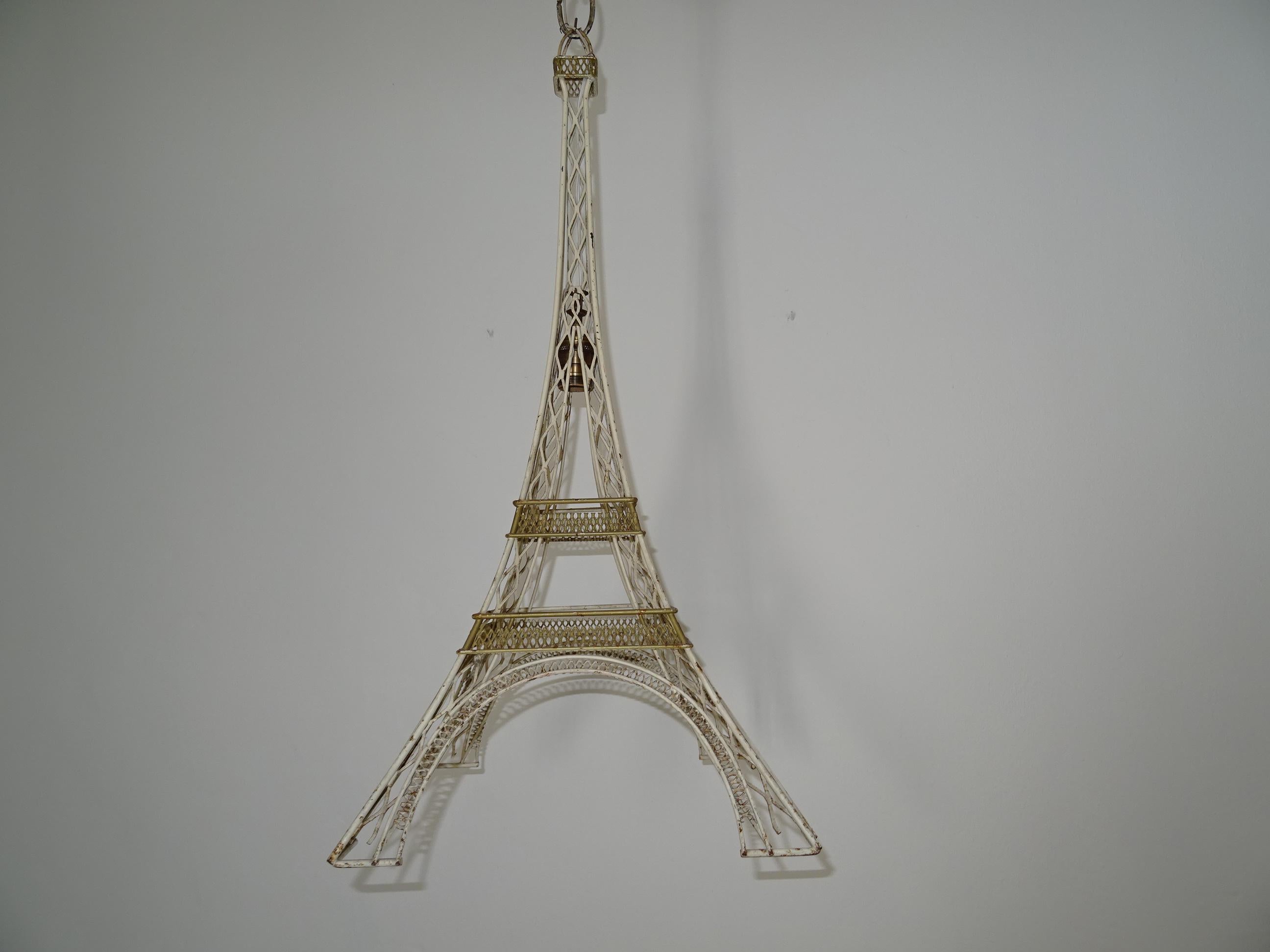 French Eiffel Tower Tole Cream & Gold Paris Chandelier circa 1940 One of a Kind For Sale 5