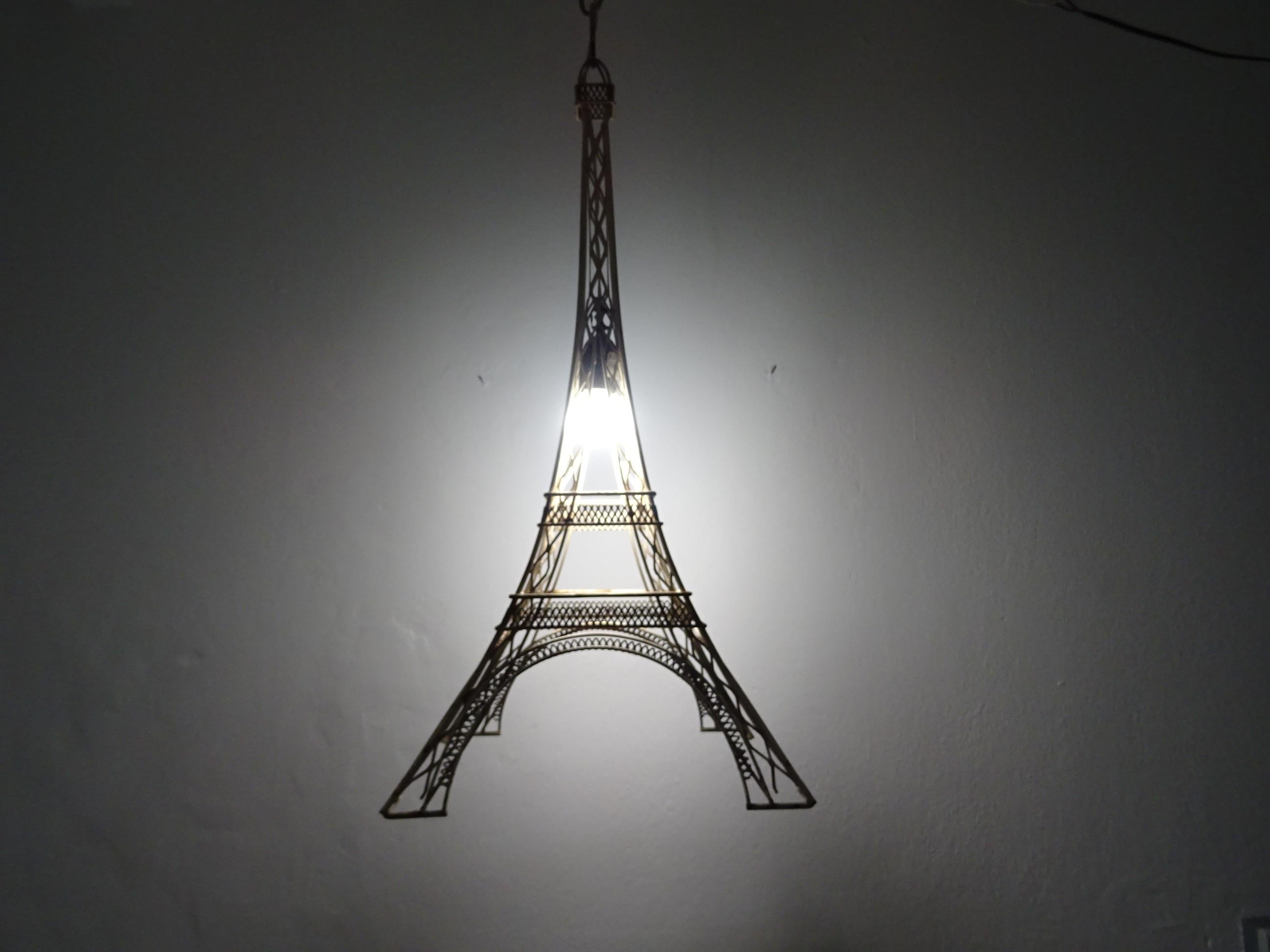 French Eiffel Tower Tole Cream & Gold Paris Chandelier circa 1940 One of a Kind For Sale 6