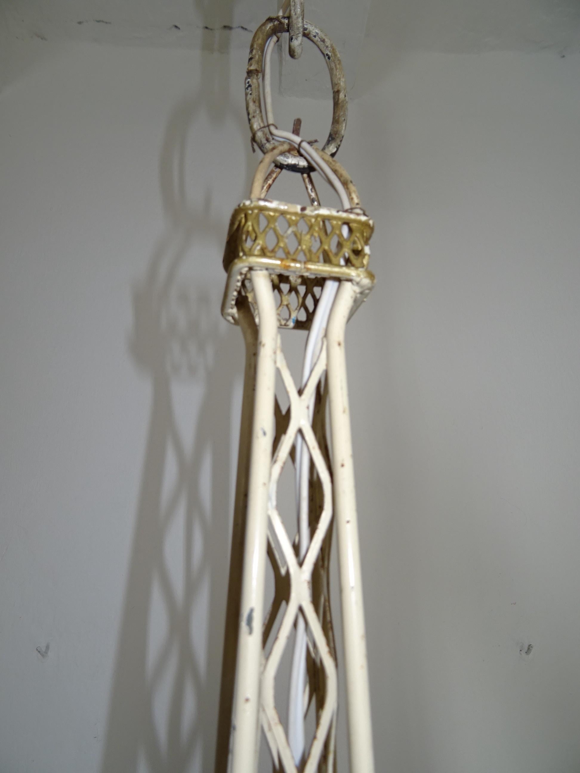 French Eiffel Tower Tole Cream & Gold Paris Chandelier circa 1940 One of a Kind For Sale 7