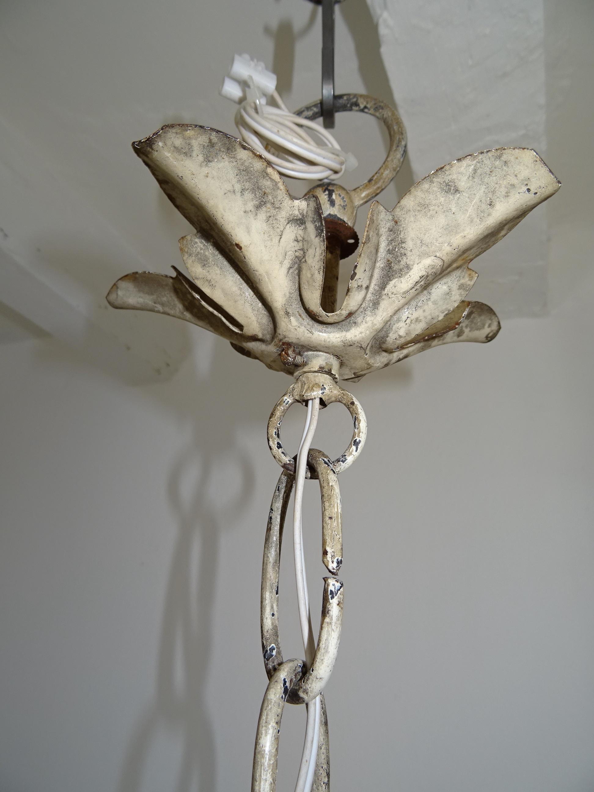 Metal French Eiffel Tower Tole Cream & Gold Paris Chandelier circa 1940 One of a Kind For Sale