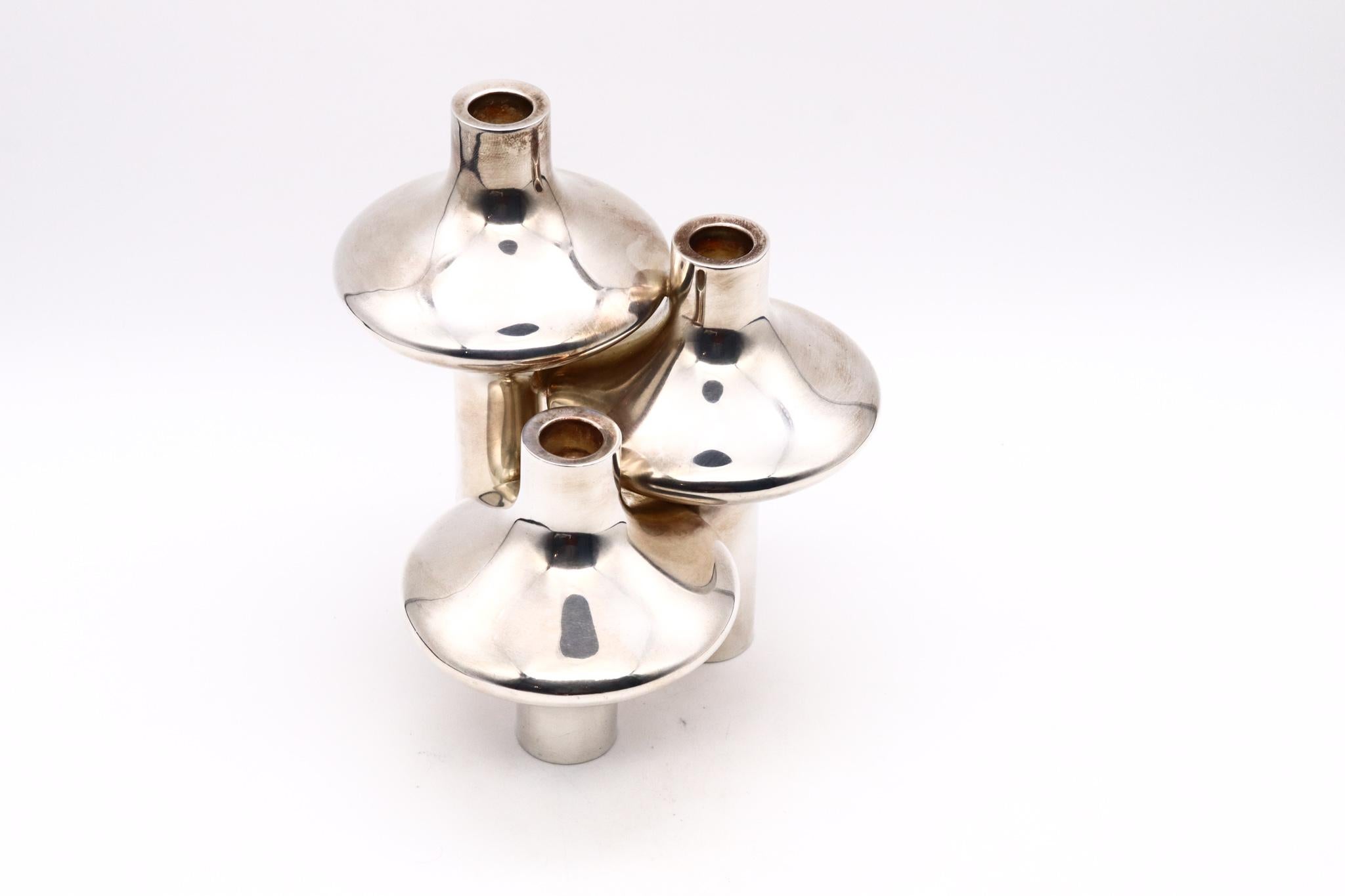 Eigel Jensen for Anton Michelsen 1960 Sterling Sculptural Three-Candles Holder  In Excellent Condition For Sale In Miami, FL