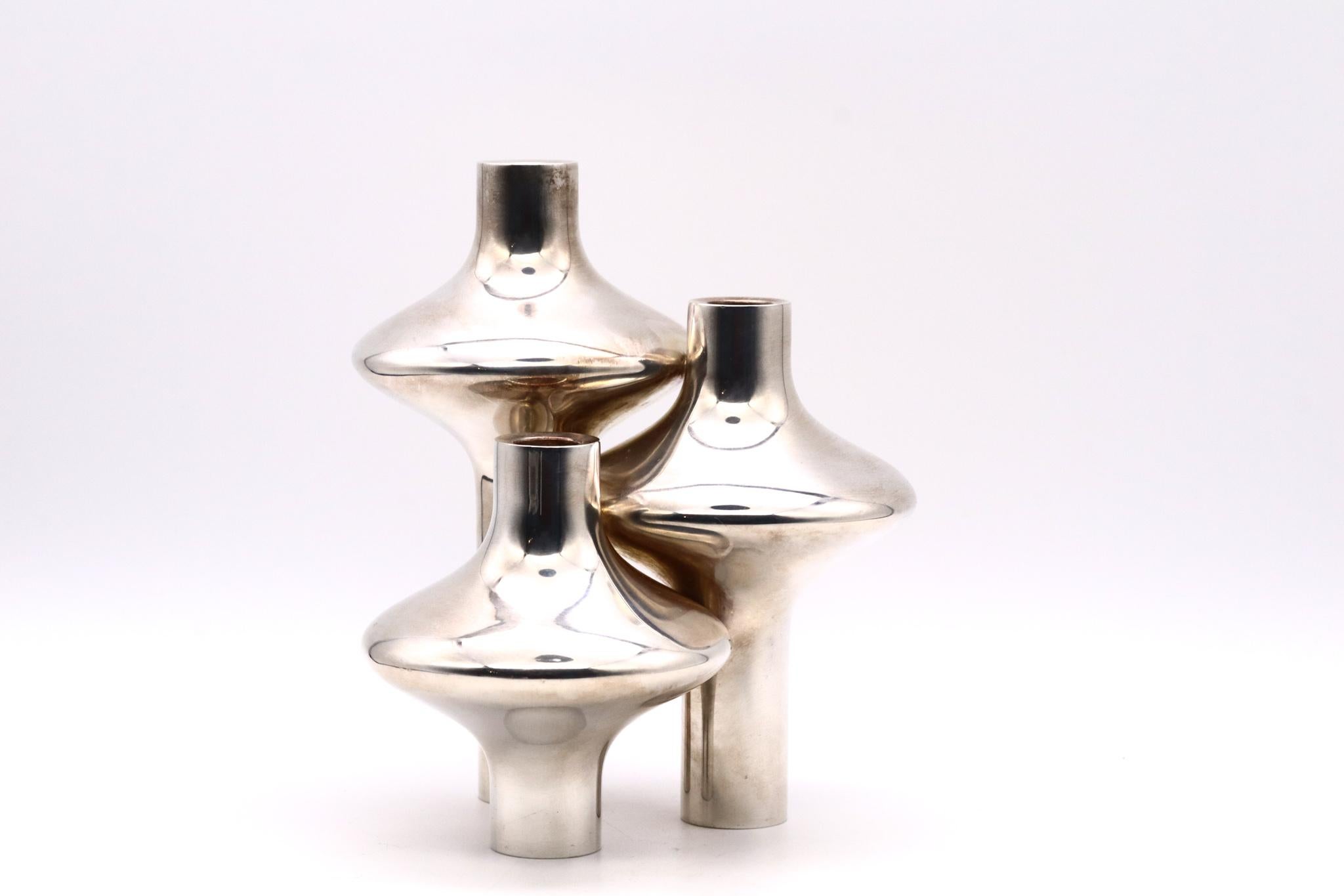 Mid-20th Century Eigel Jensen for Anton Michelsen 1960 Sterling Sculptural Three-Candles Holder  For Sale
