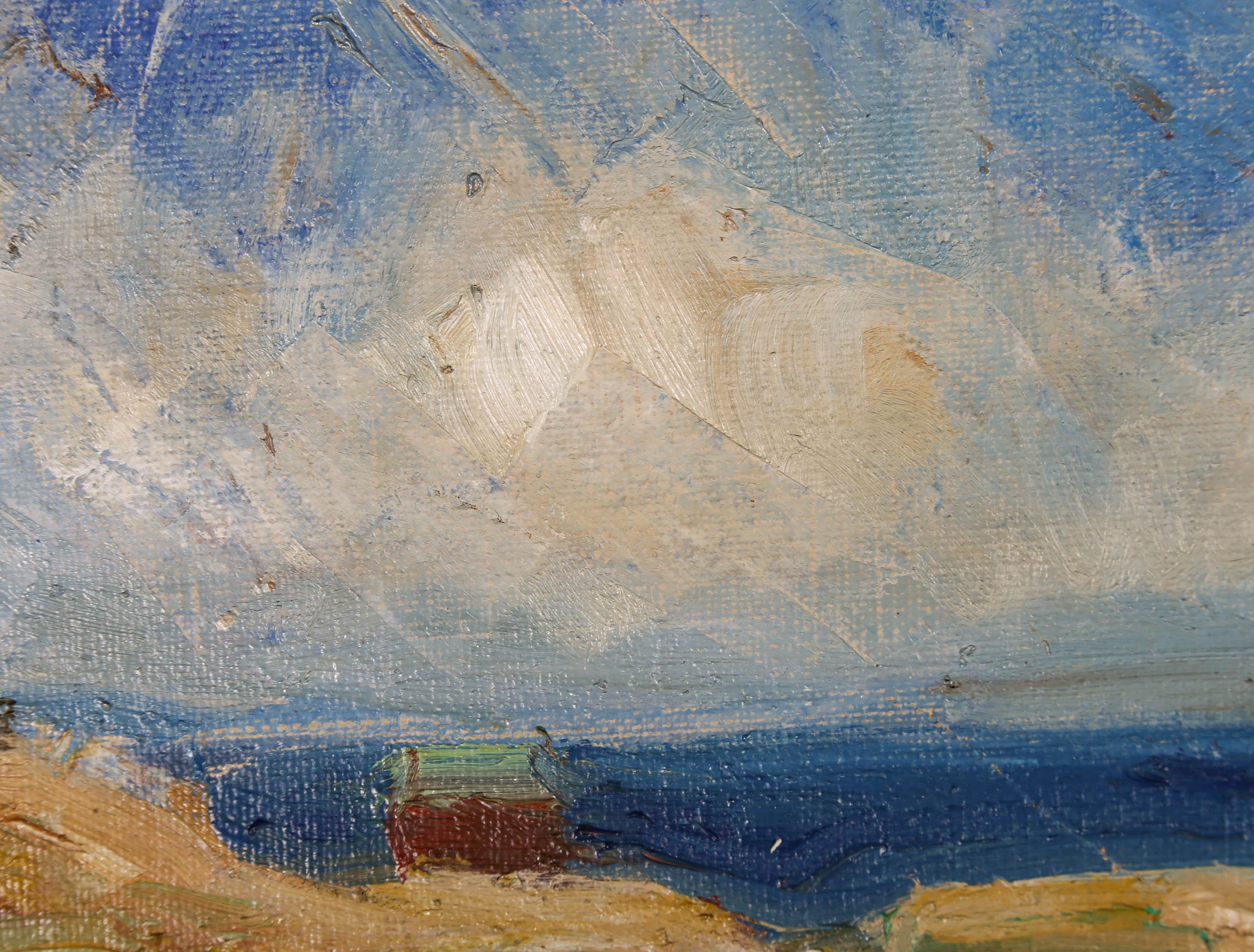 Eigel Wendt (geb. 1922) – dänische Schule des mittleren 20. Jahrhunderts, Öl, über der roten Wand 4