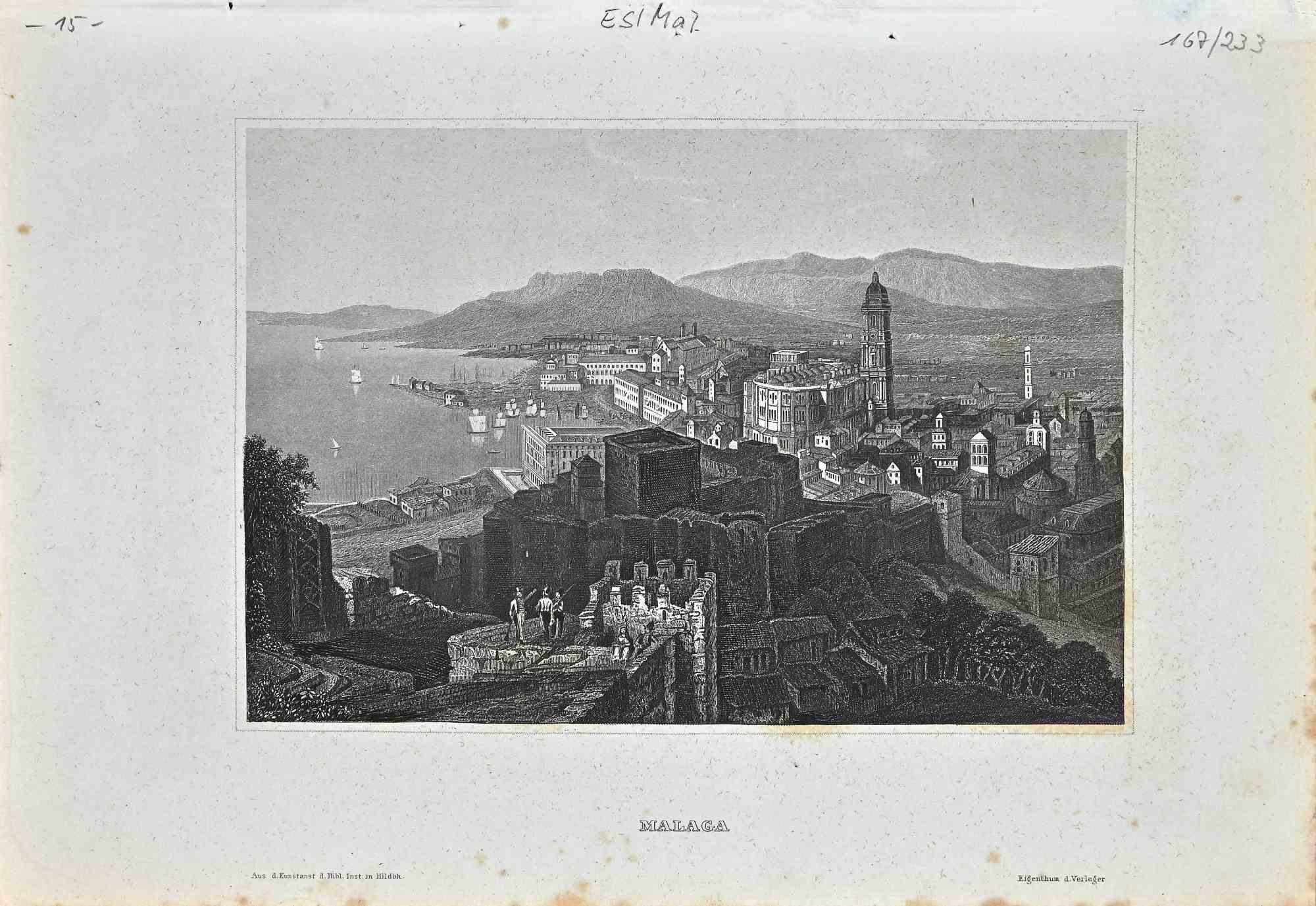 View of Malaga - Original Lithograph by Eigenthum d. Verleger - 19th Century