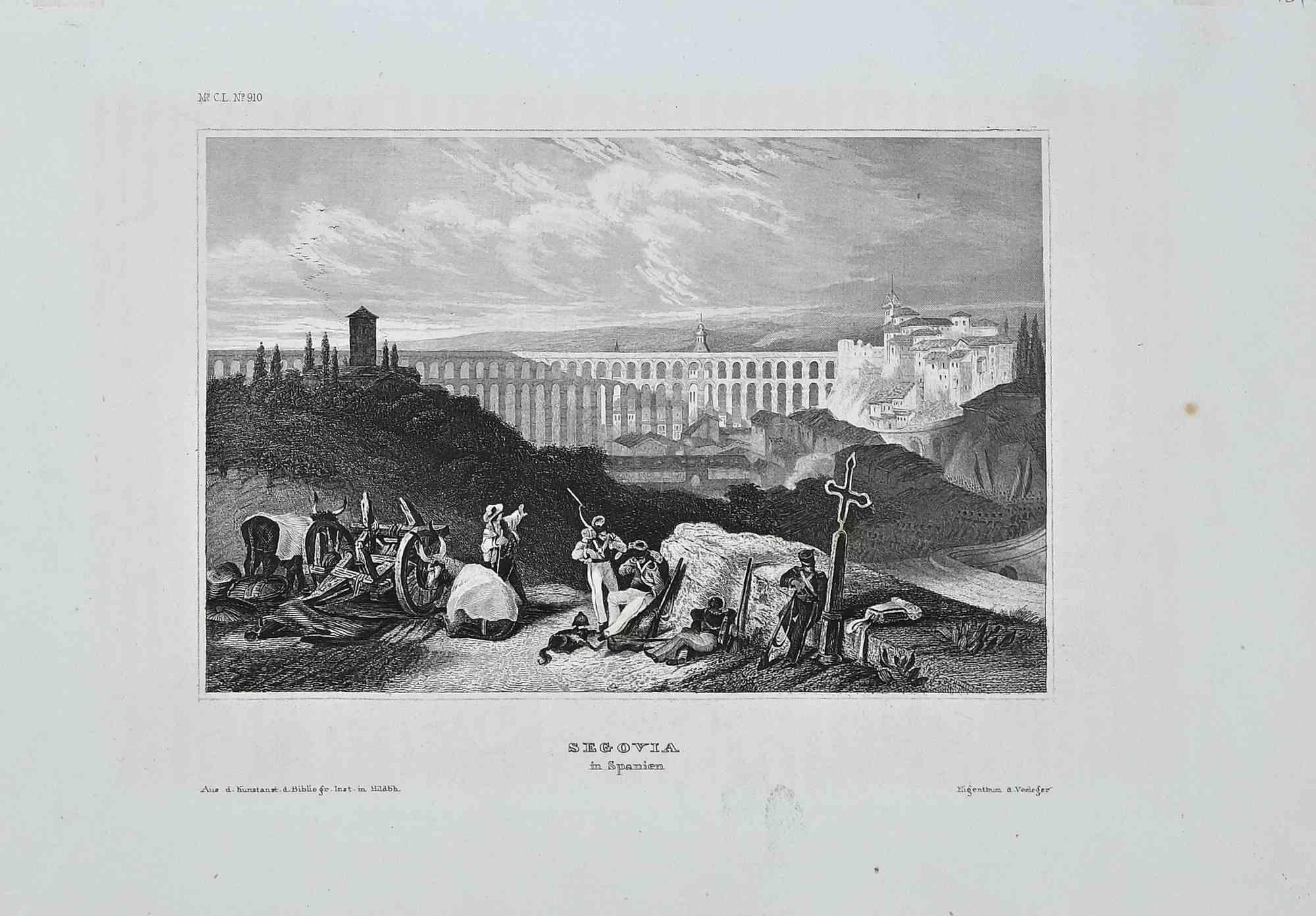 Ancient View of Segovia in Spain  is an original lithograph on paper realized by Eigenthum d. Verleger in The 19th Century.

Signed on the plate on the lower right corner.

Original lithograph on paper. 

Titled on the lower center.

Passepartout