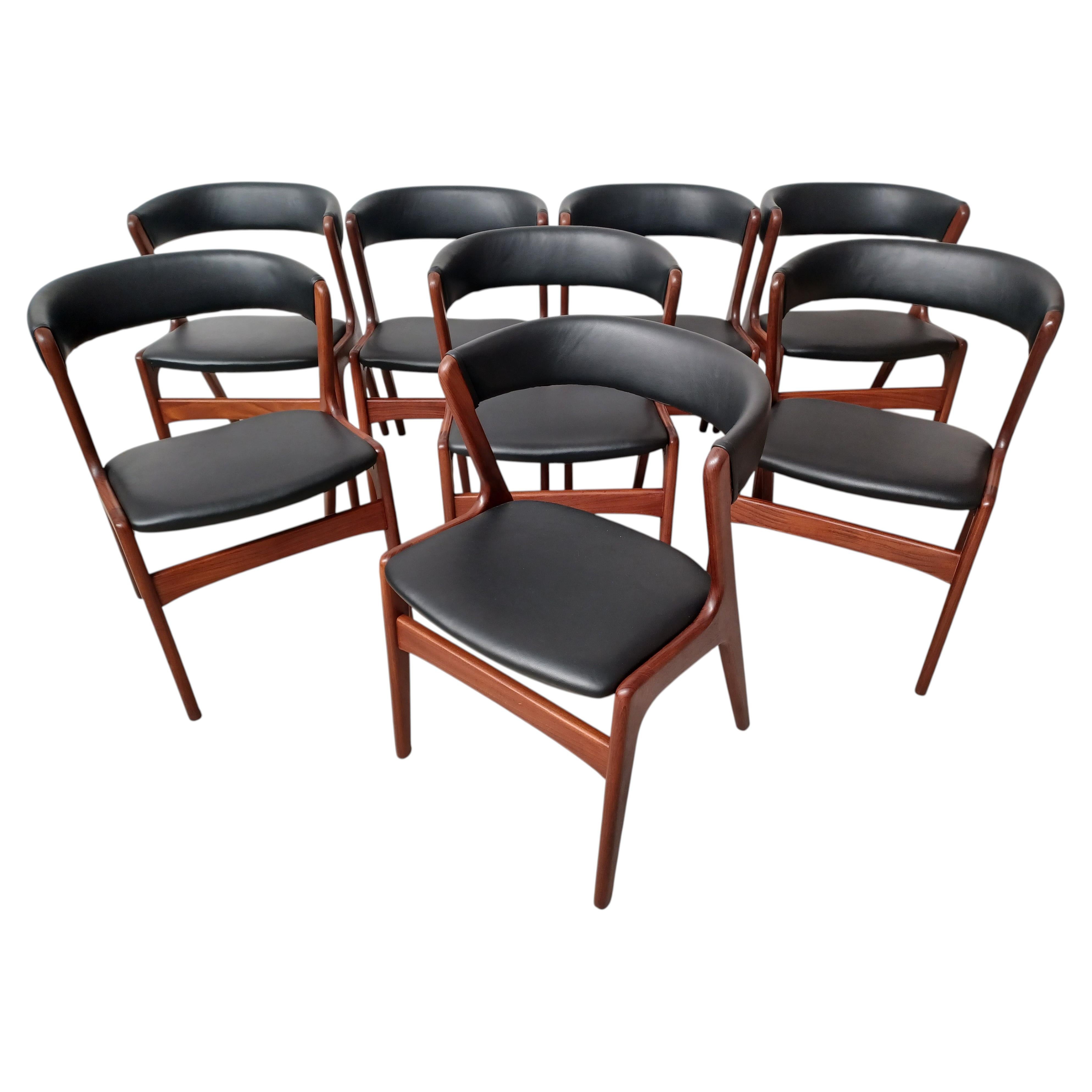 Eigh Kai Kristiansen Teak Dining Chairs Custom Reupholstery and Fabric Included For Sale