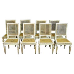Set of Eight Louis XVI Caned Dining Chairs, 18th Century