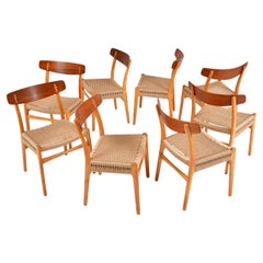Eight 1950s Danish Hans Wegner CH23 Beech Teak Dining Chairs Carl Hansen & Son
