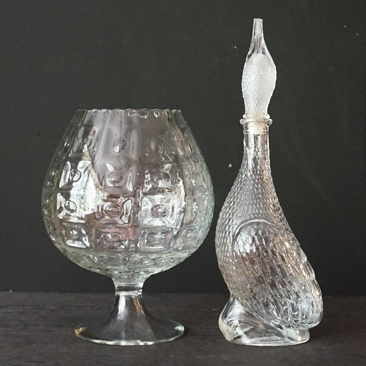 Eight 1960s Clear Glass Italian Empoli Duck Dog Fish Decanters Bottles and Vases For Sale 2