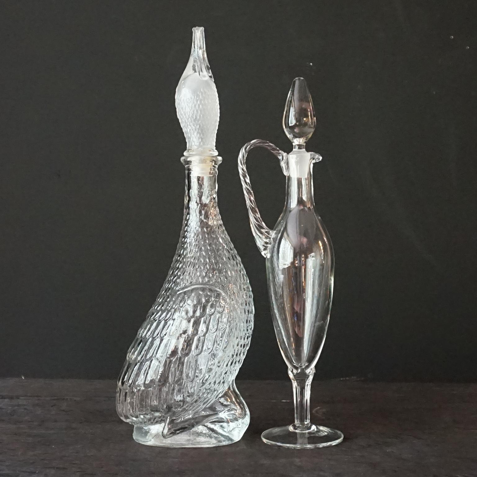 Eight 1960s Clear Glass Italian Empoli Duck Dog Fish Decanters Bottles and Vases For Sale 3