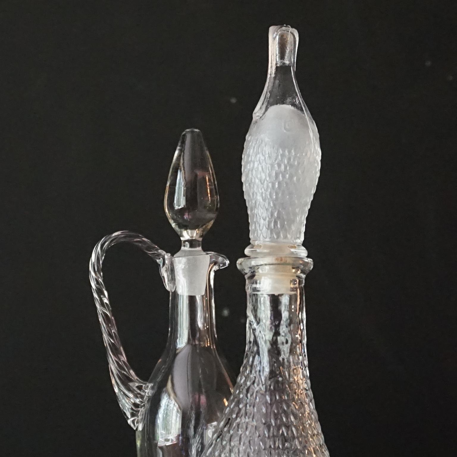 Eight 1960s Clear Glass Italian Empoli Duck Dog Fish Decanters Bottles and Vases For Sale 4
