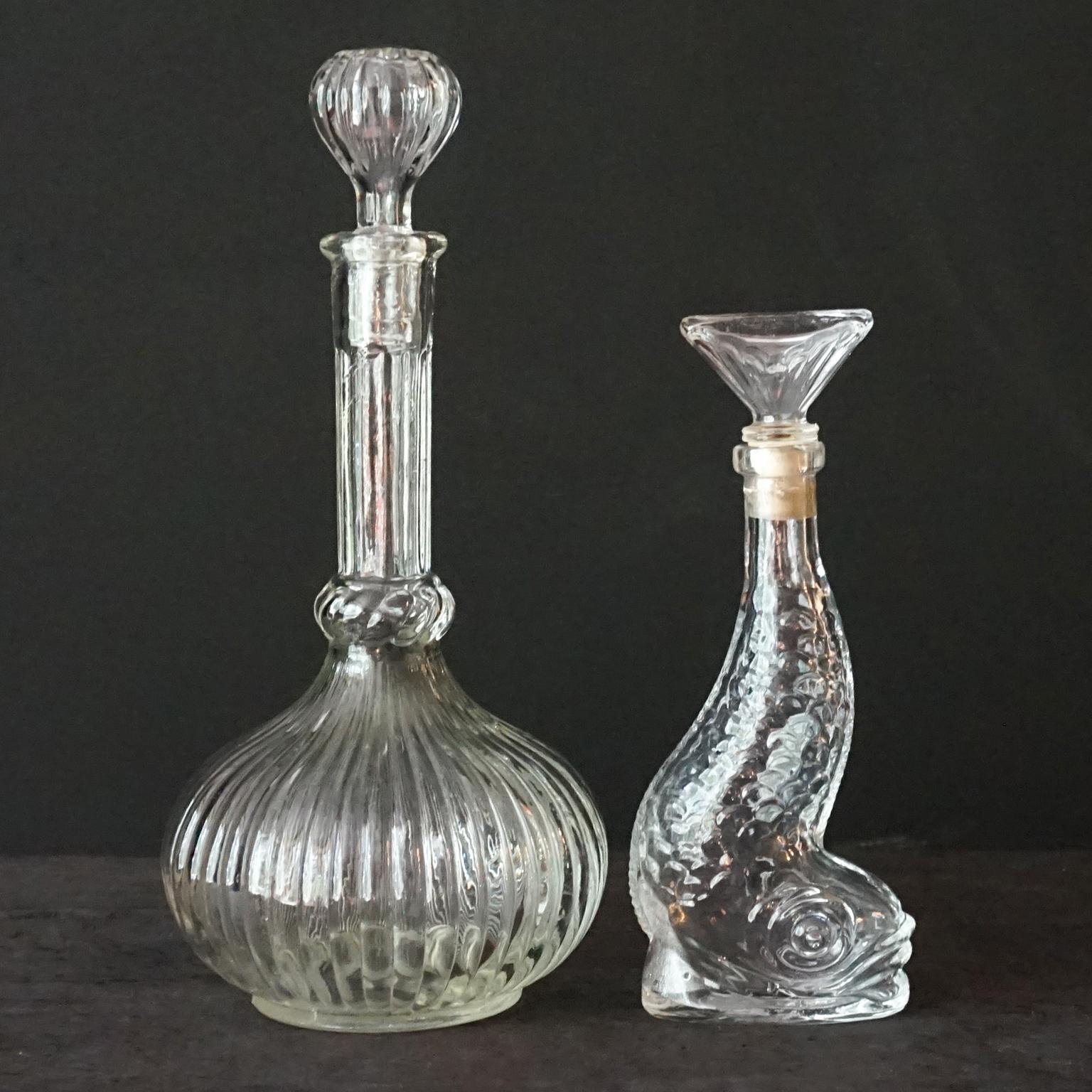 Eight 1960s Clear Glass Italian Empoli Duck Dog Fish Decanters Bottles and Vases For Sale 6
