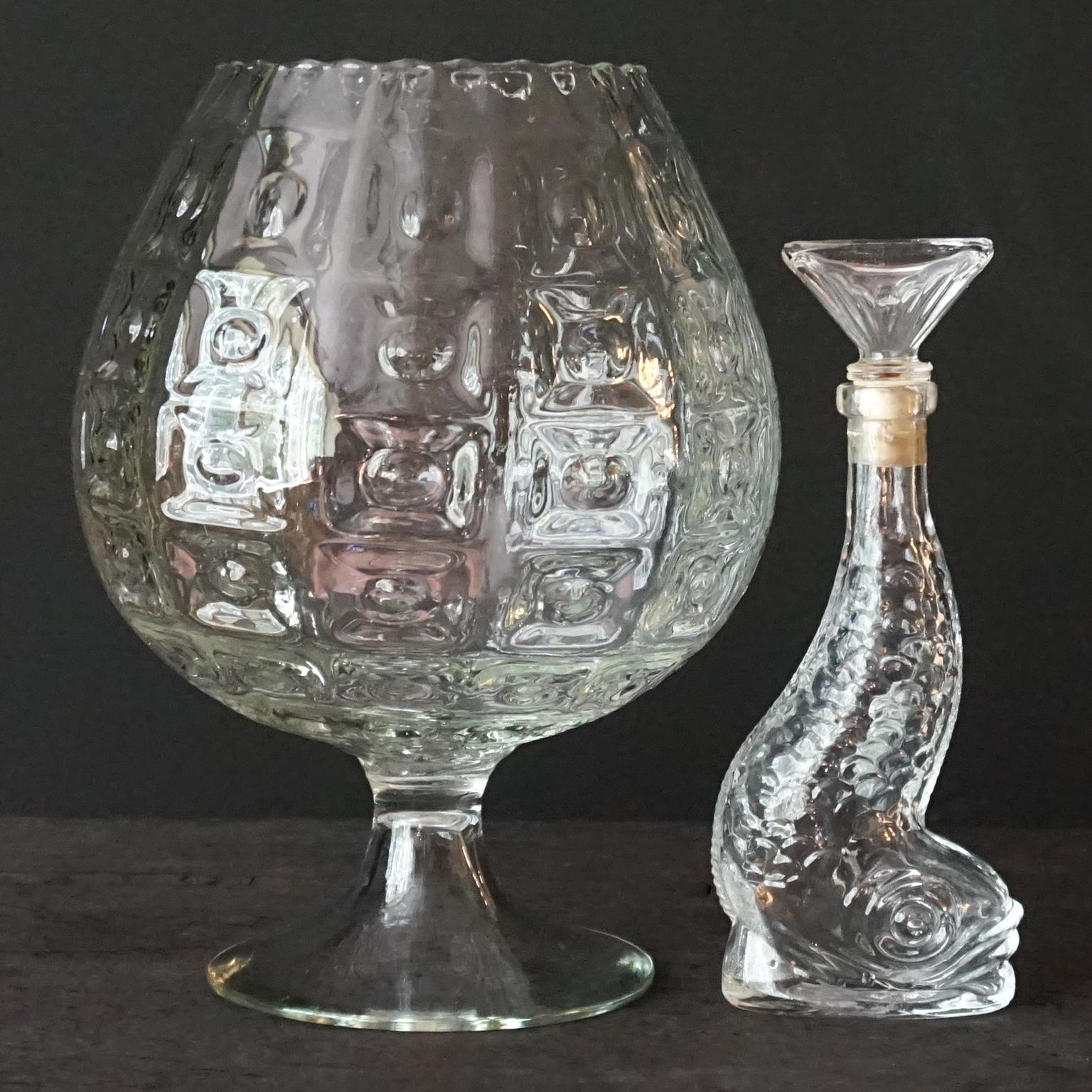 Eight 1960s Clear Glass Italian Empoli Duck Dog Fish Decanters Bottles and Vases For Sale 7
