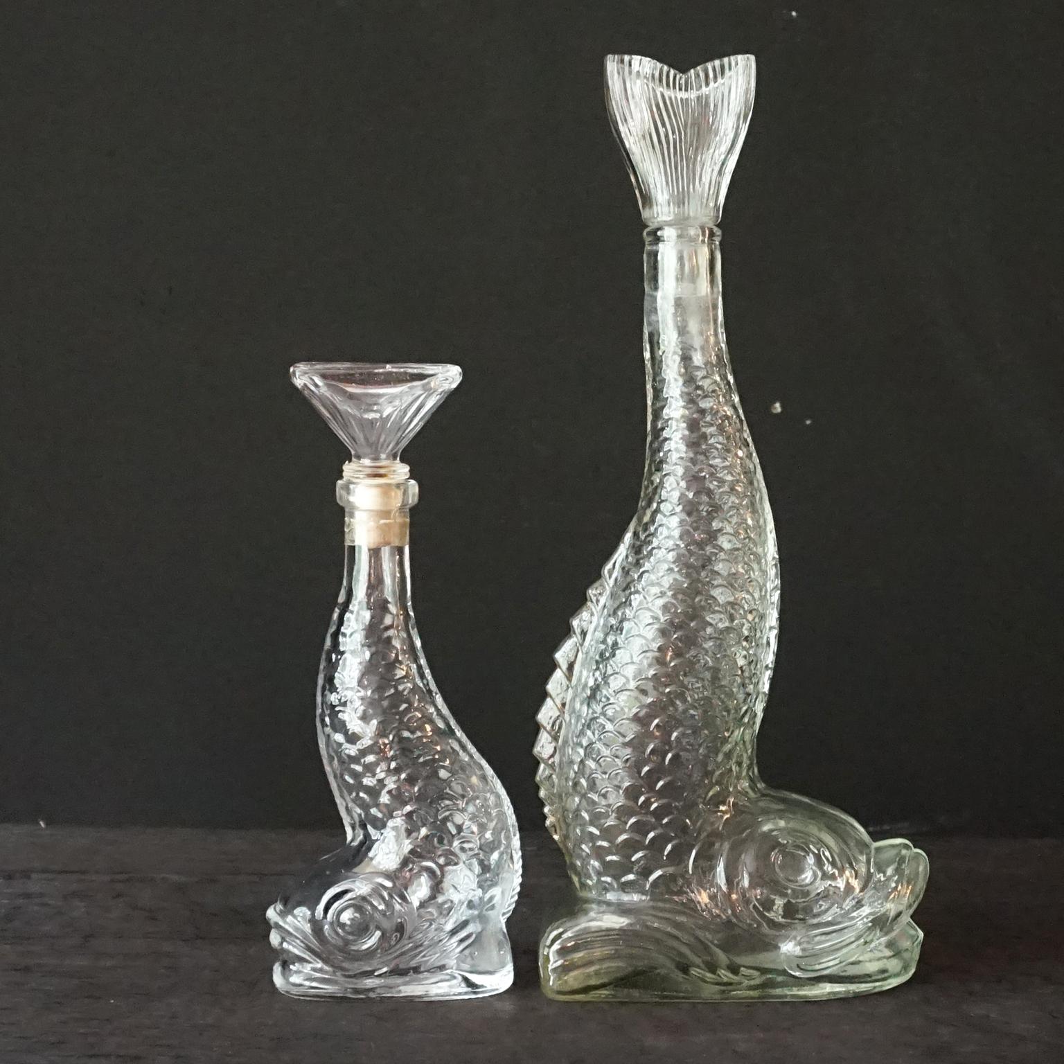 Eight 1960s Clear Glass Italian Empoli Duck Dog Fish Decanters Bottles and Vases For Sale 9