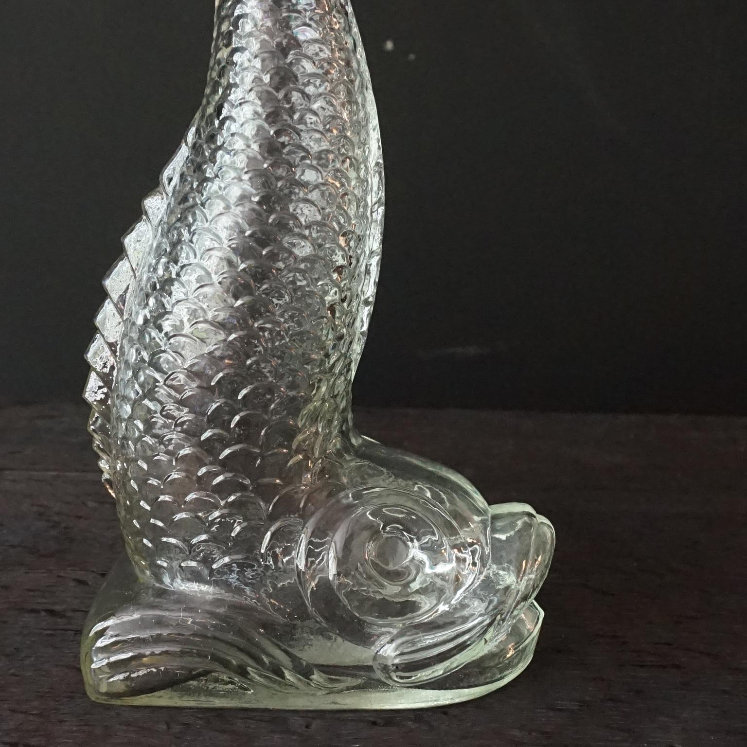 Eight 1960s Clear Glass Italian Empoli Duck Dog Fish Decanters Bottles and Vases For Sale 10