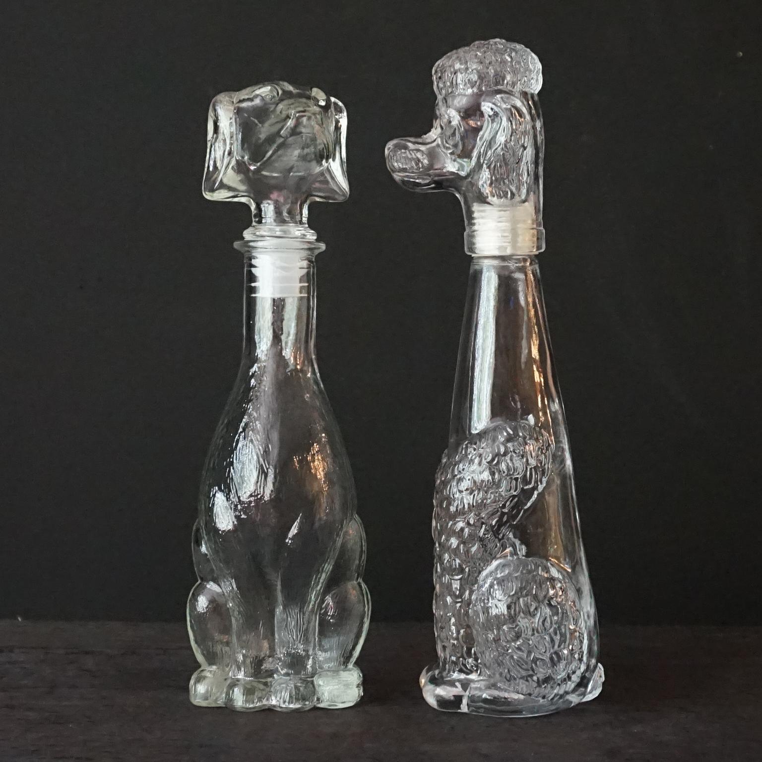 Mid-Century Modern Eight 1960s Clear Glass Italian Empoli Duck Dog Fish Decanters Bottles and Vases For Sale