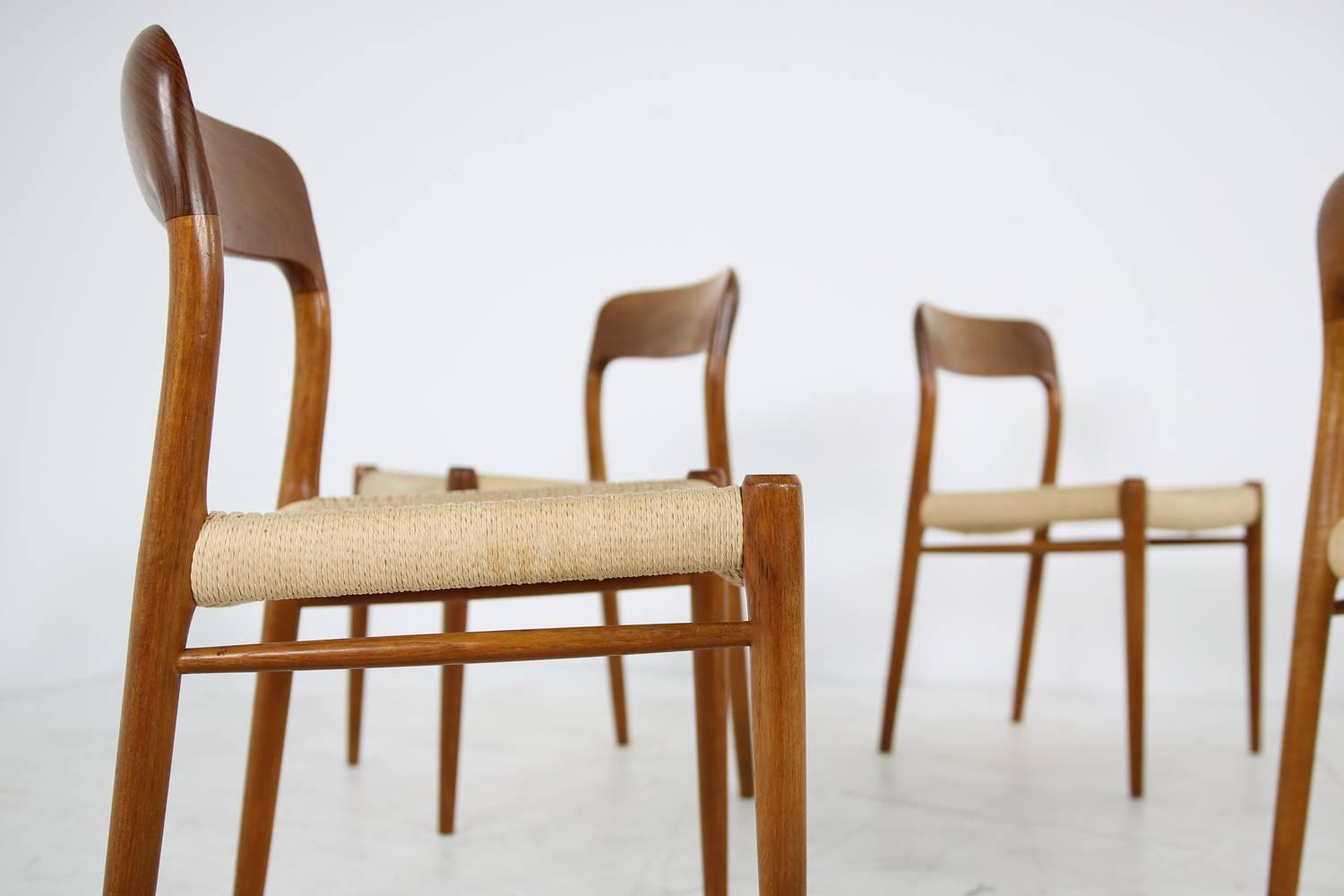 Mid-20th Century Eight 1960s Danish Teak and Cane Dining Room Chairs by Niels O. Moller Mod. 75
