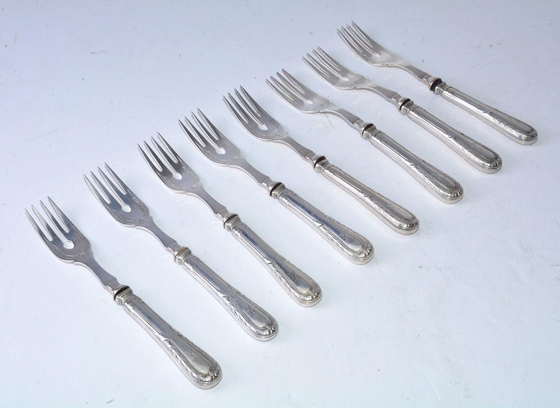 Eight 19th Century French Sterling Fish Forks and Knives 3