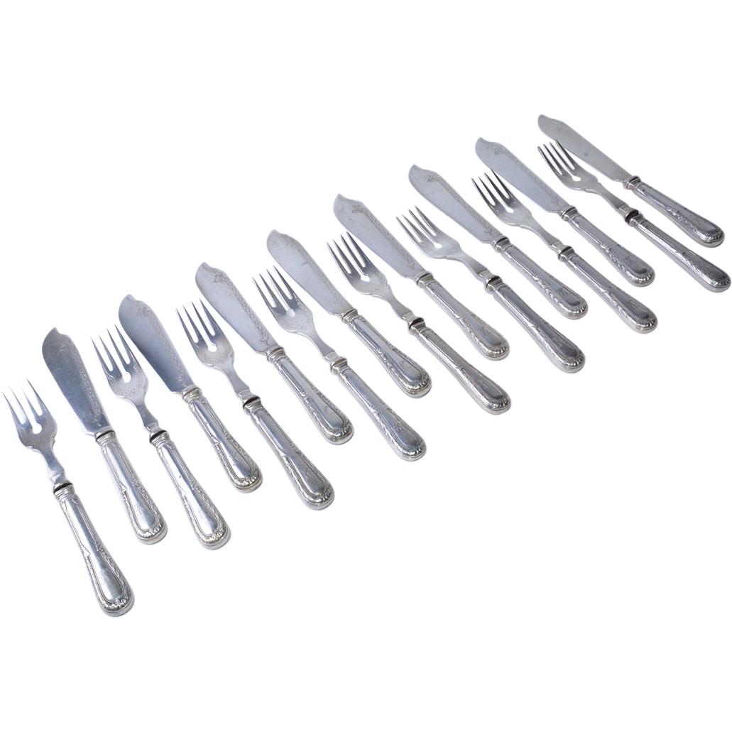 Eight 19th Century French Sterling Fish Forks and Knives