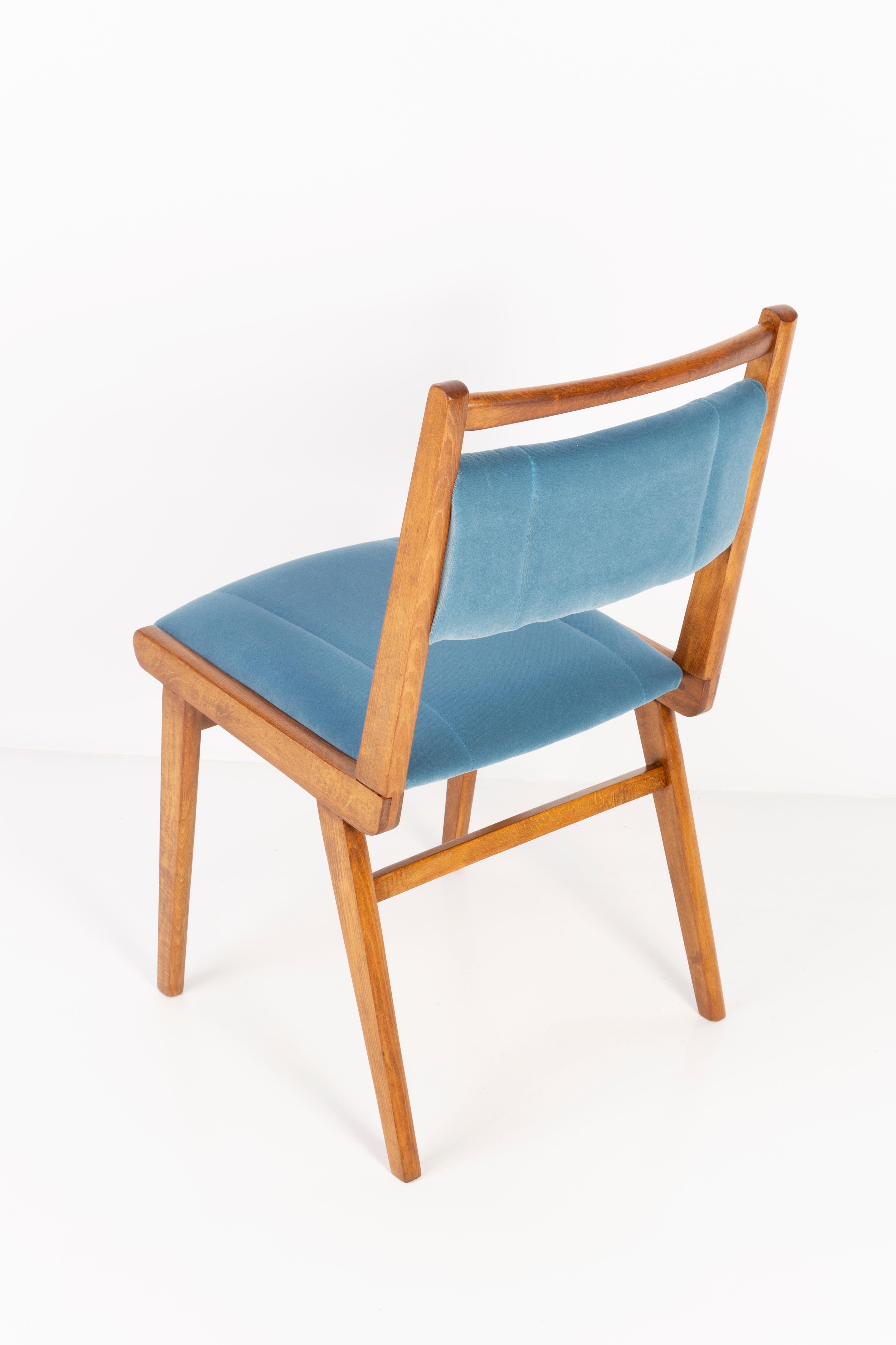 Eight 20th Century Blue Velvet Chairs, Poland, 1960s For Sale 5