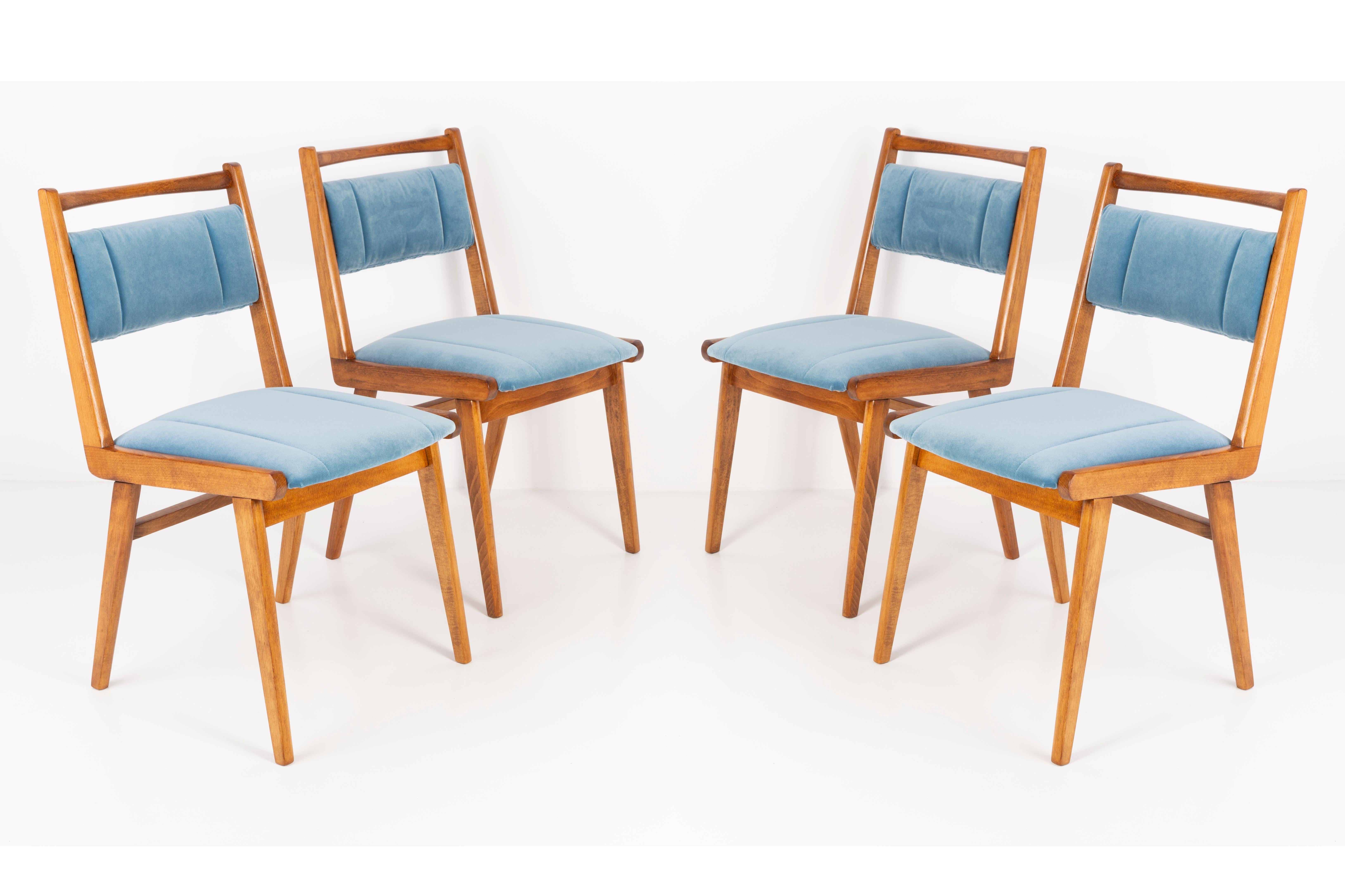 Eight 20th Century Blue Velvet Chairs, Poland, 1960s For Sale 8