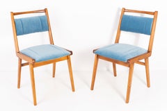 Otto sedie in velluto blu del XX secolo, Polonia, anni '60