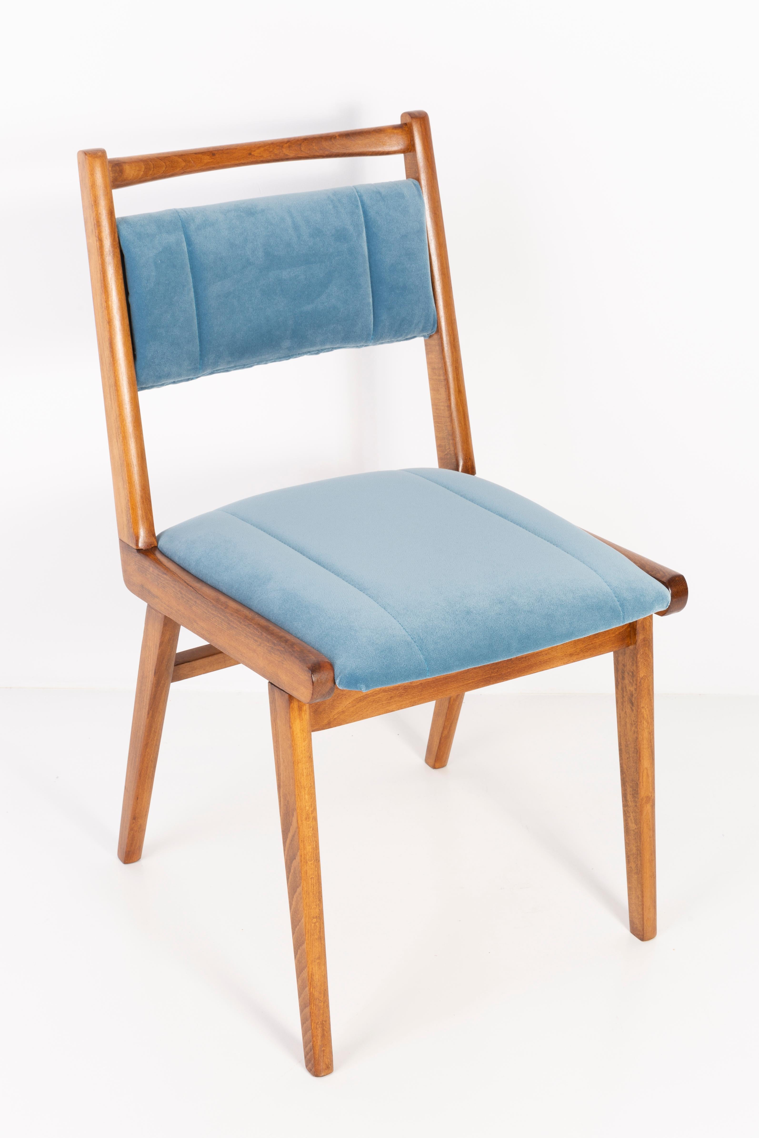 Polish Eight 20th Century Blue Velvet Chairs, Poland, 1960s For Sale