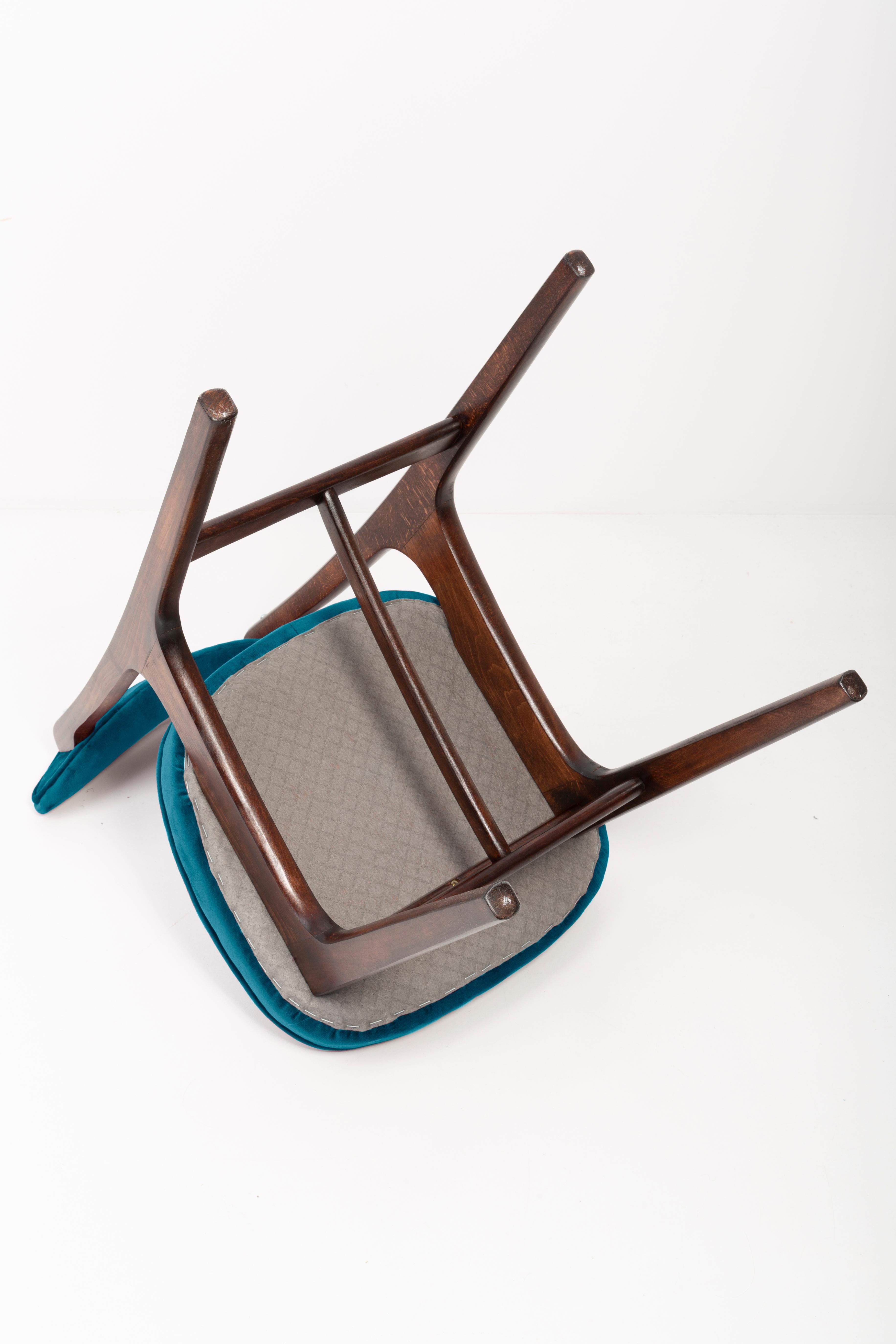 Eight 20th Century Petrol Blue Velvet Chairs by Rajmund Halas, Europe, 1960s For Sale 4