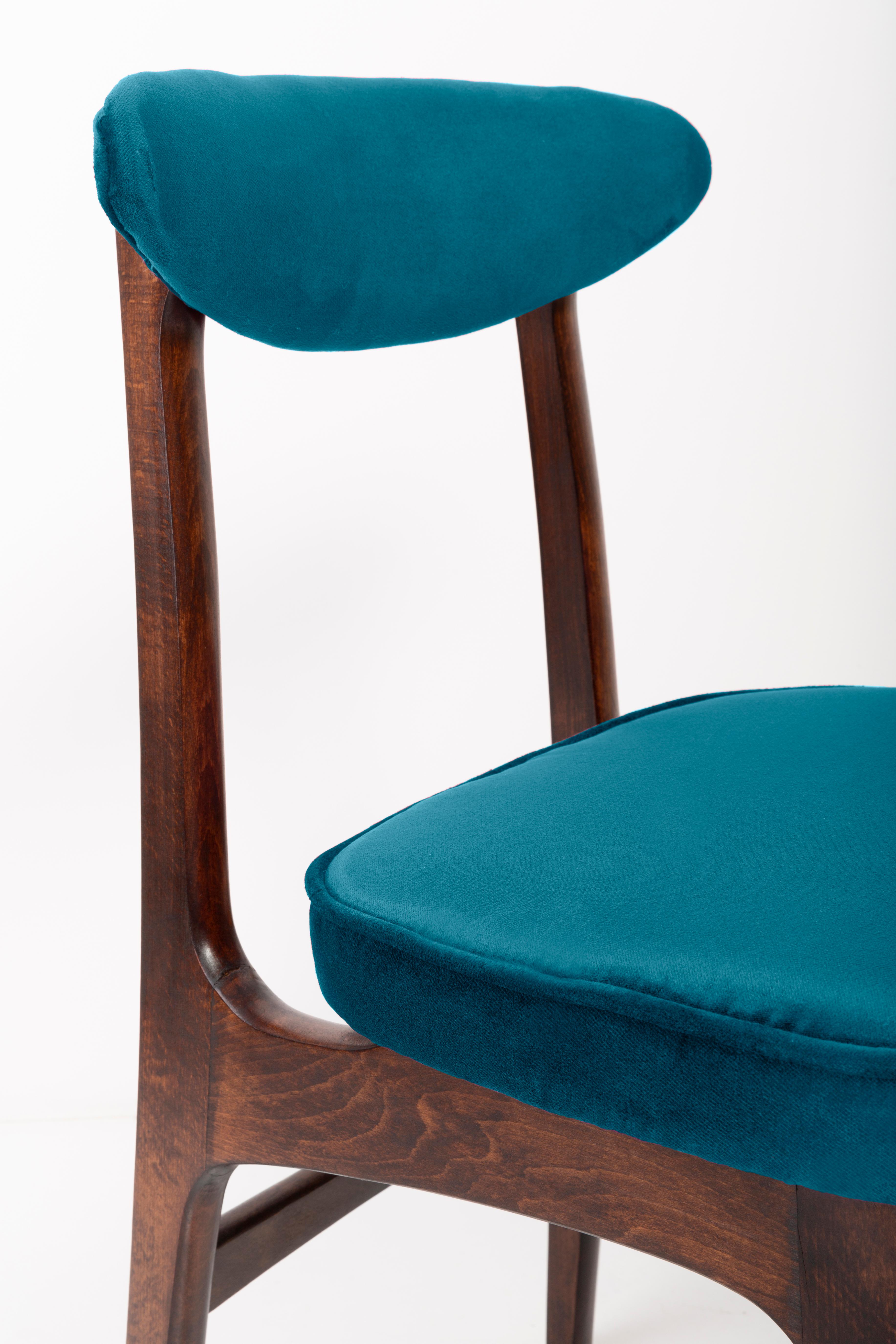 Eight 20th Century Petrol Blue Velvet Chairs by Rajmund Halas, Europe, 1960s For Sale 1
