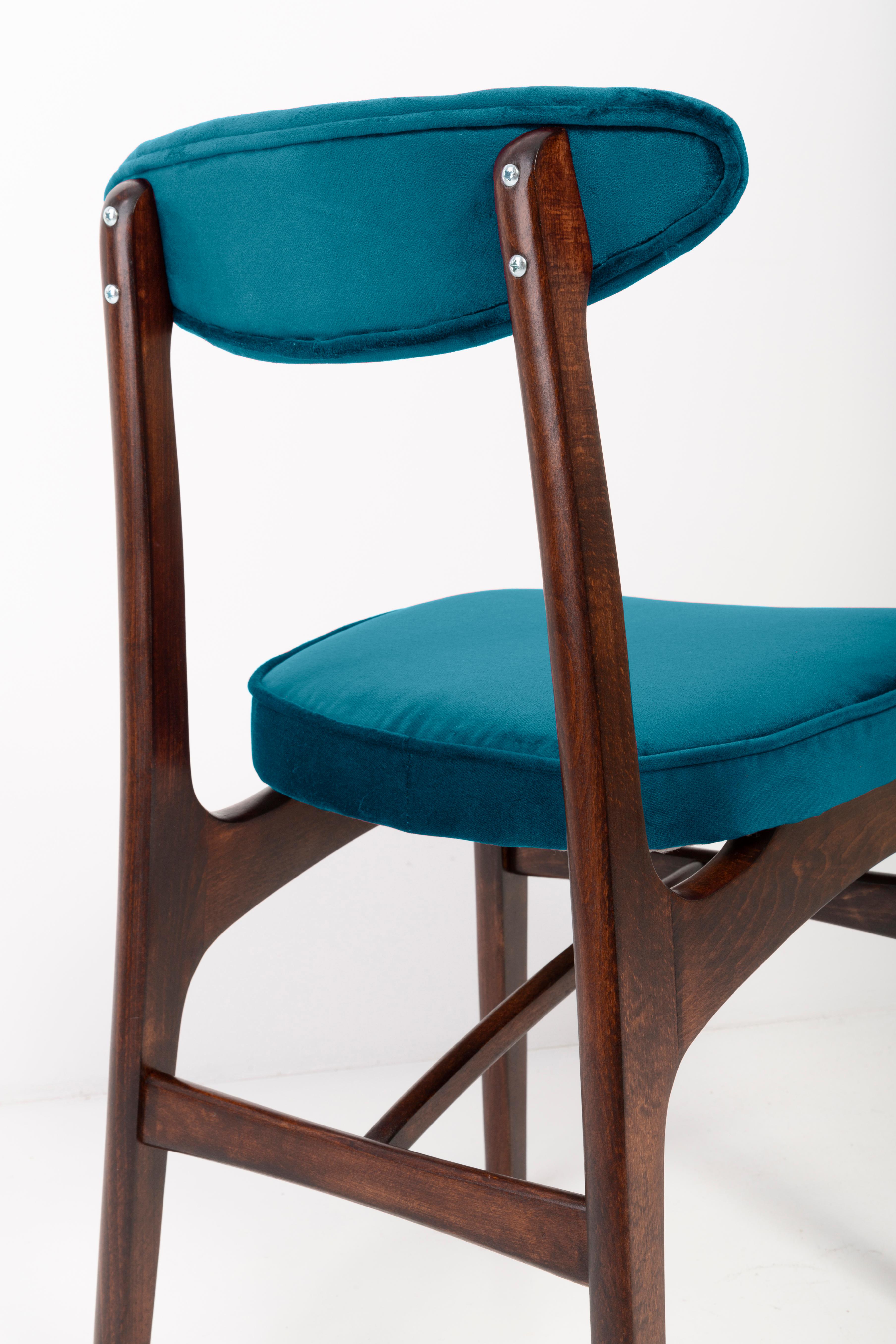 Eight 20th Century Petrol Blue Velvet Chairs by Rajmund Halas, Europe, 1960s For Sale 2