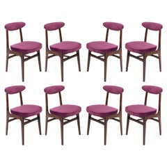 Eight 20th Century Plum Velvet Chairs Designed by Rajmund Halas, Europe, 1960s