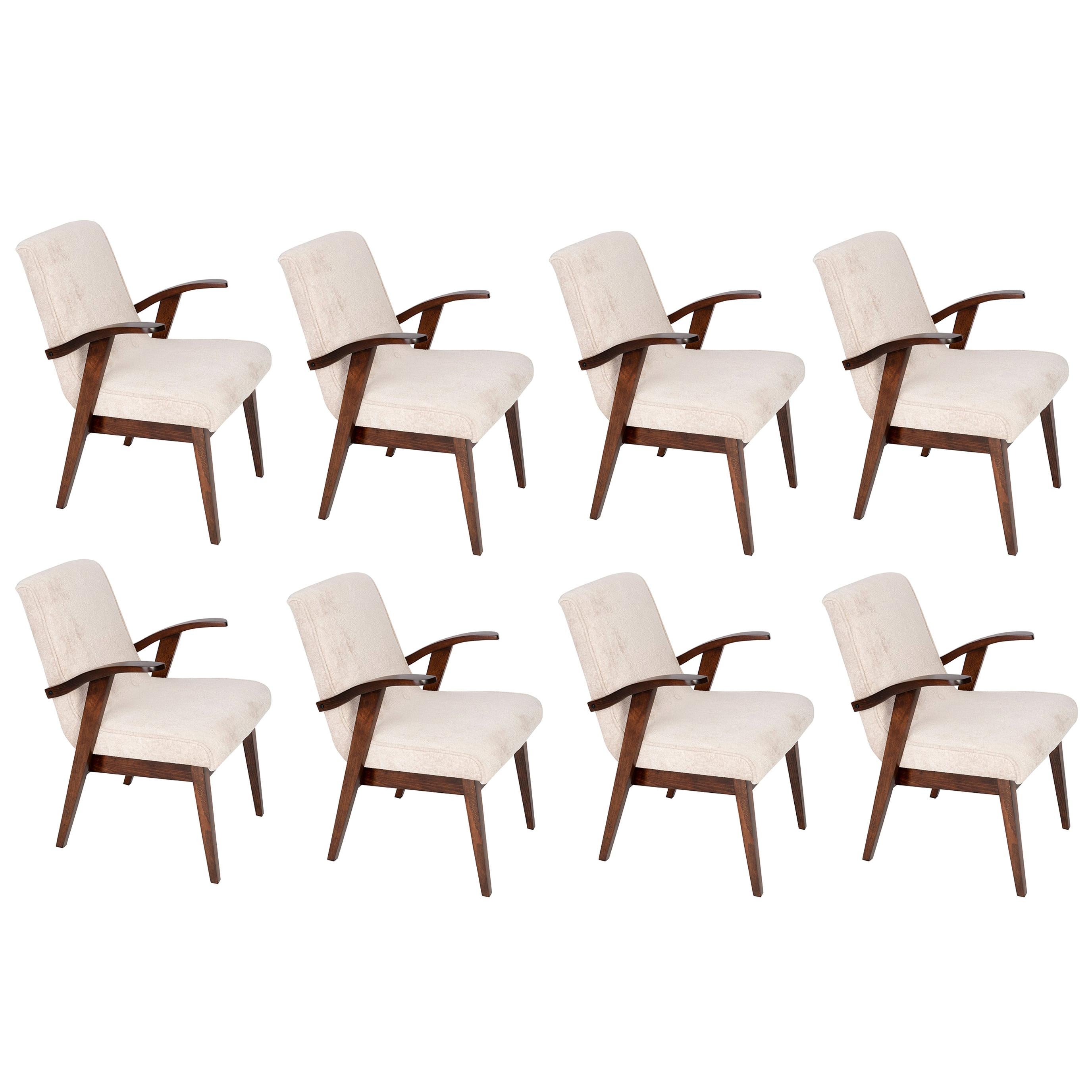Eight 20th Century Vintage Light Cream Armchairs by Mieczyslaw Puchala, 1960s