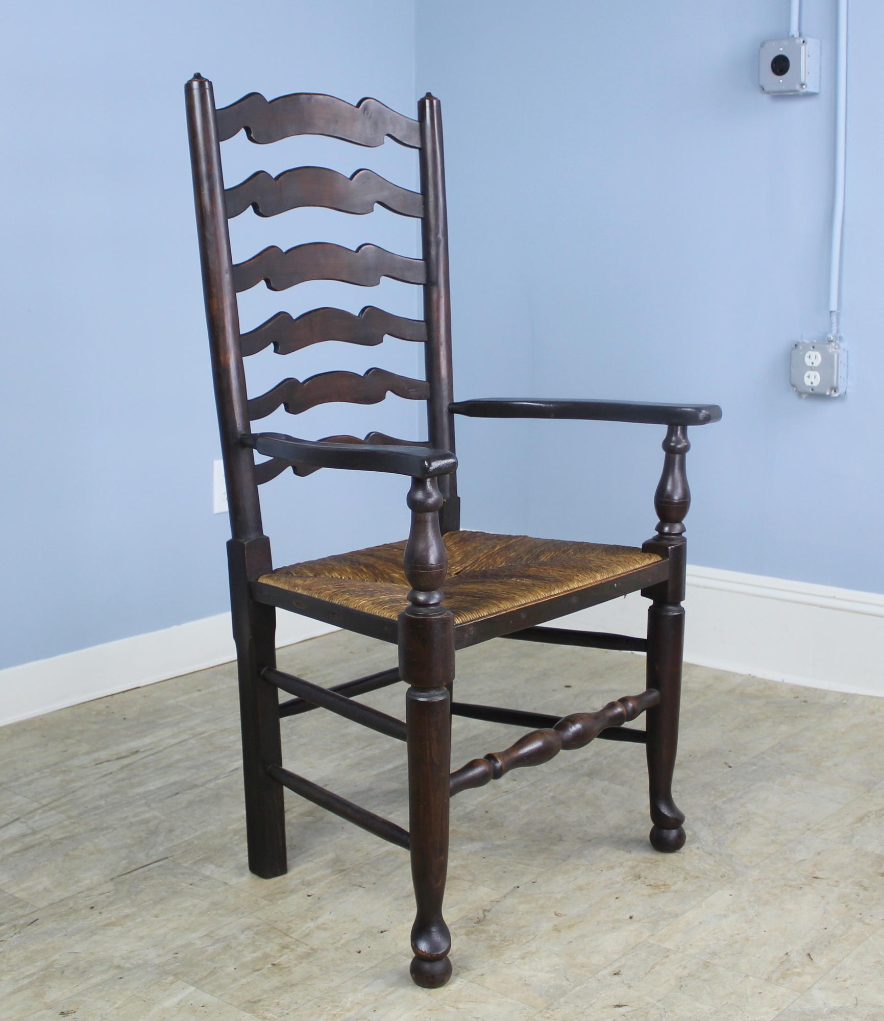 Eight '7 and 1' Antique English Oak Ladder Back Dining Chairs In Good Condition In Port Chester, NY