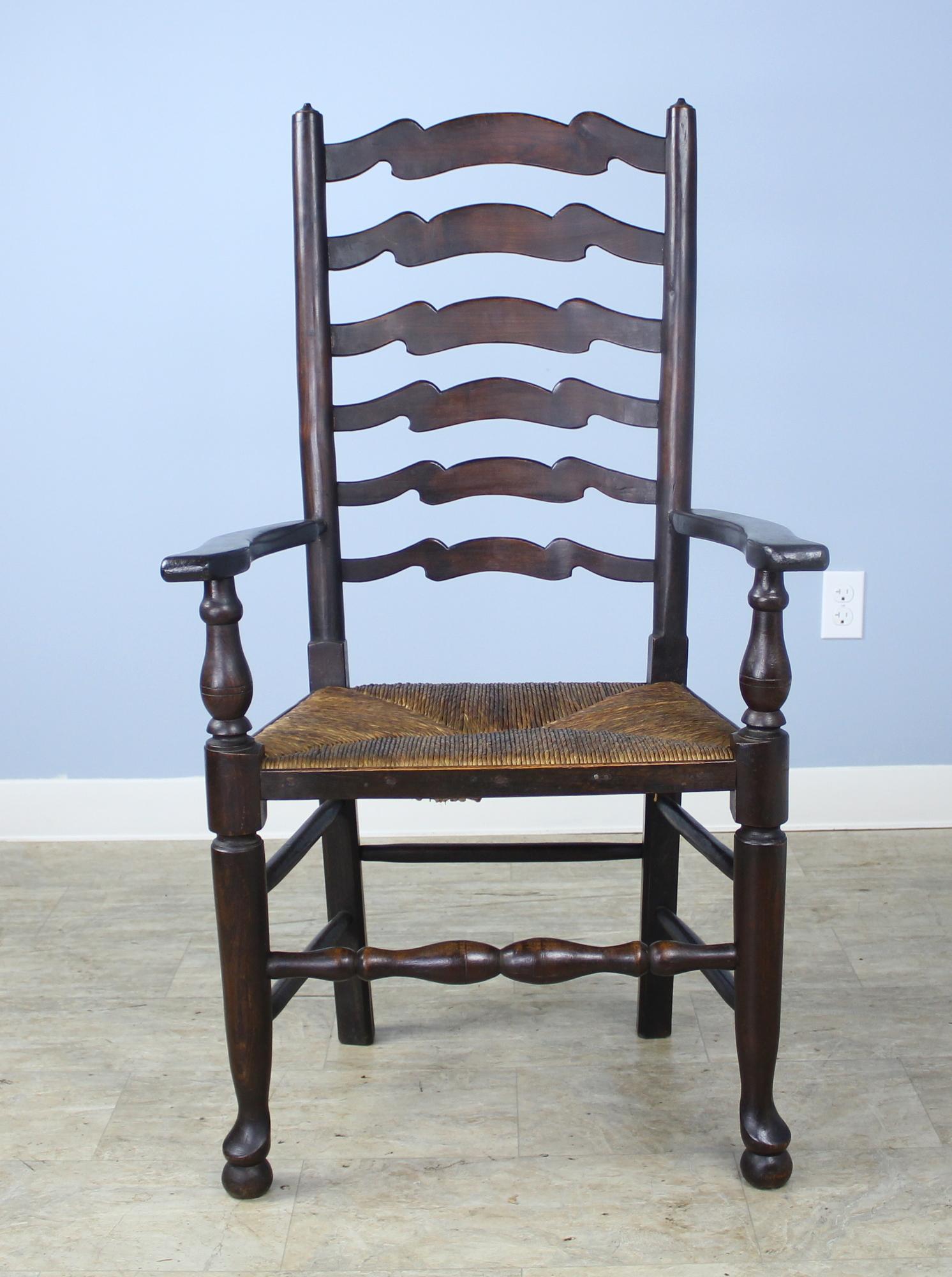 19th Century Eight '7 and 1' Antique English Oak Ladder Back Dining Chairs