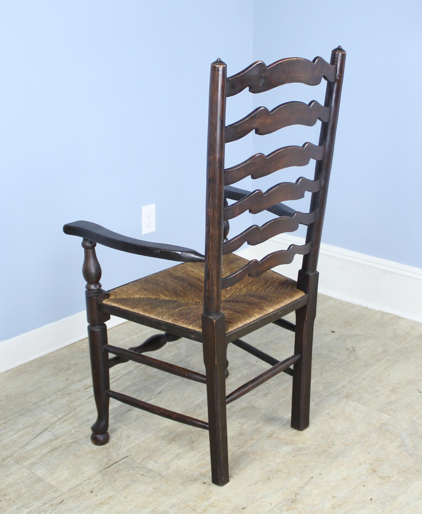 Eight '7 and 1' Antique English Oak Ladder Back Dining Chairs 3