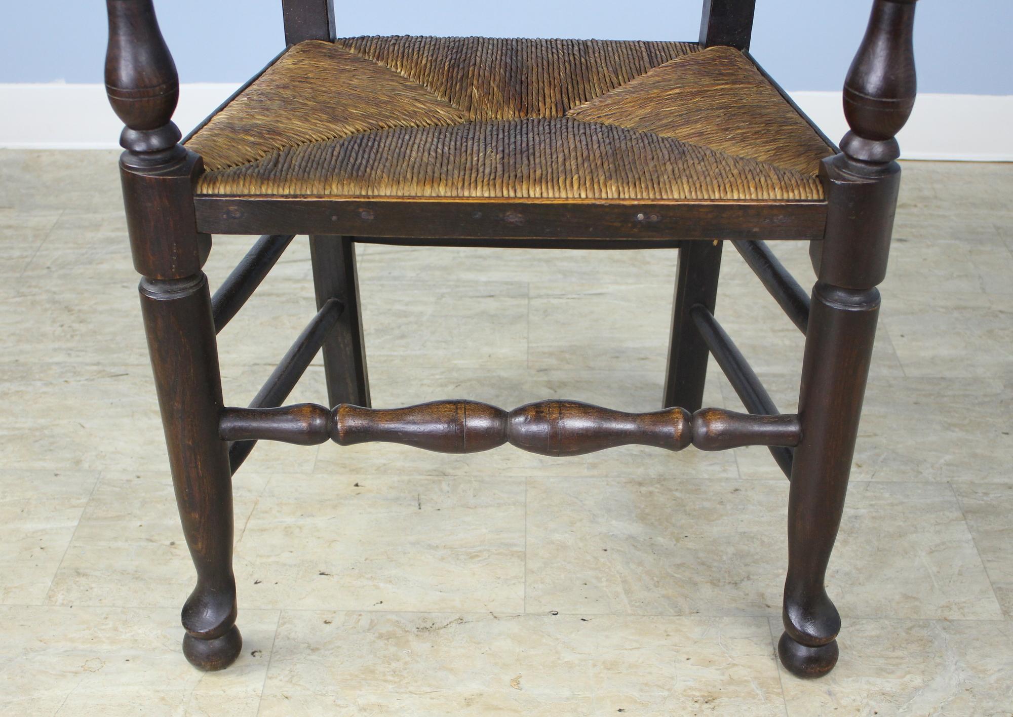 19th Century Eight '7 and 1' Antique English Oak Ladderback Dining Chairs