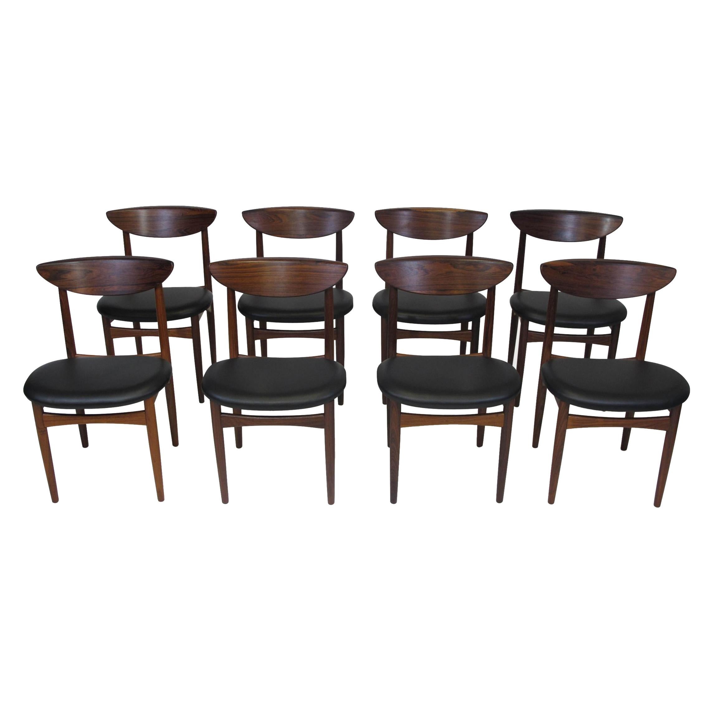 Eight '8' Kurt Ostervig Mid-Century Rosewood Dining Chairs in Black Leather