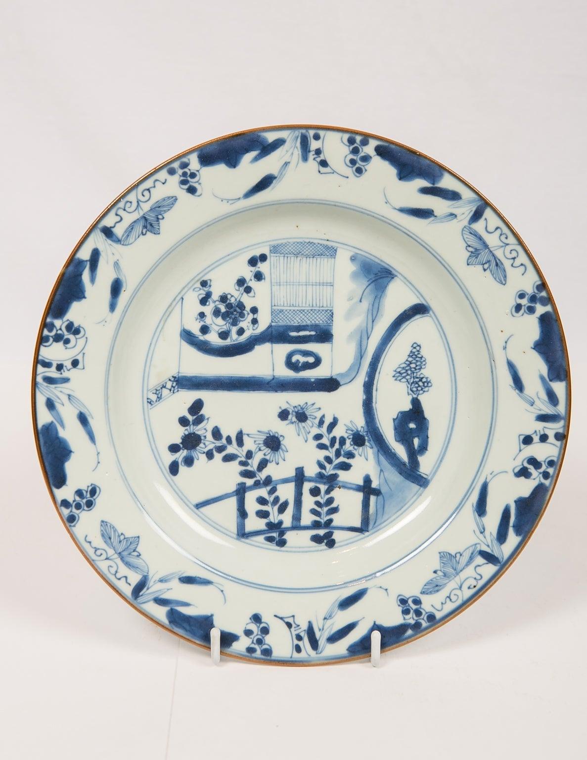 Hand-Painted Eight Antique Blue and White Chinese Dishes Made in the 18th Century circa 1770