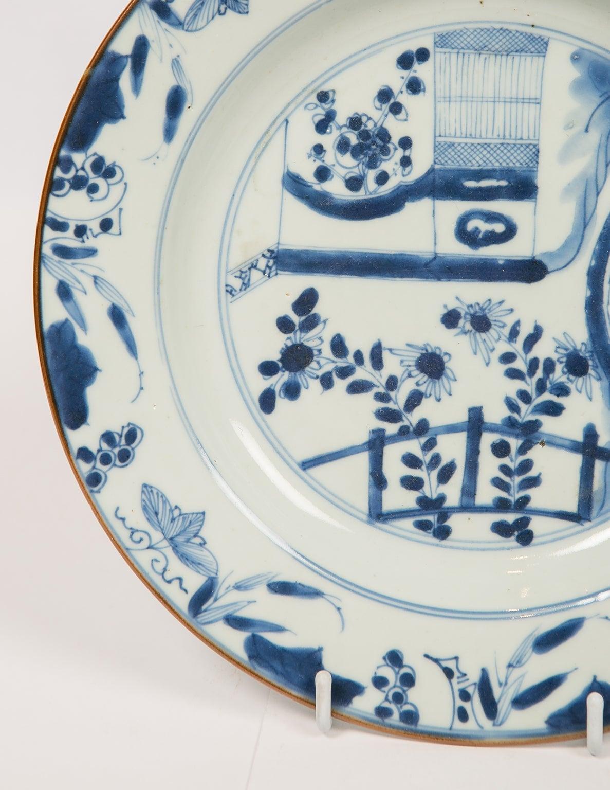 Porcelain Eight Antique Blue and White Chinese Dishes Made in the 18th Century circa 1770
