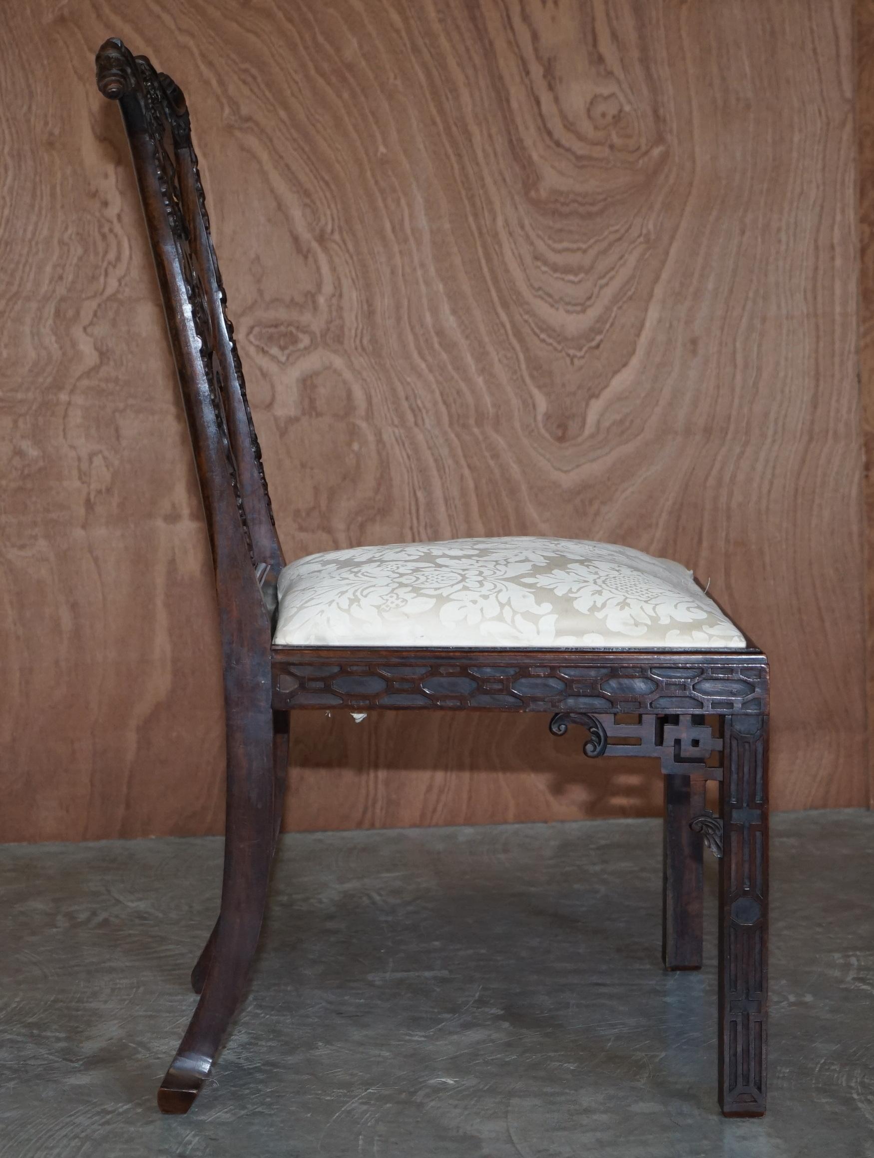 Eight Antique Chinese Thomas Chippendale Style Victorian Carved Dining Chairs 6