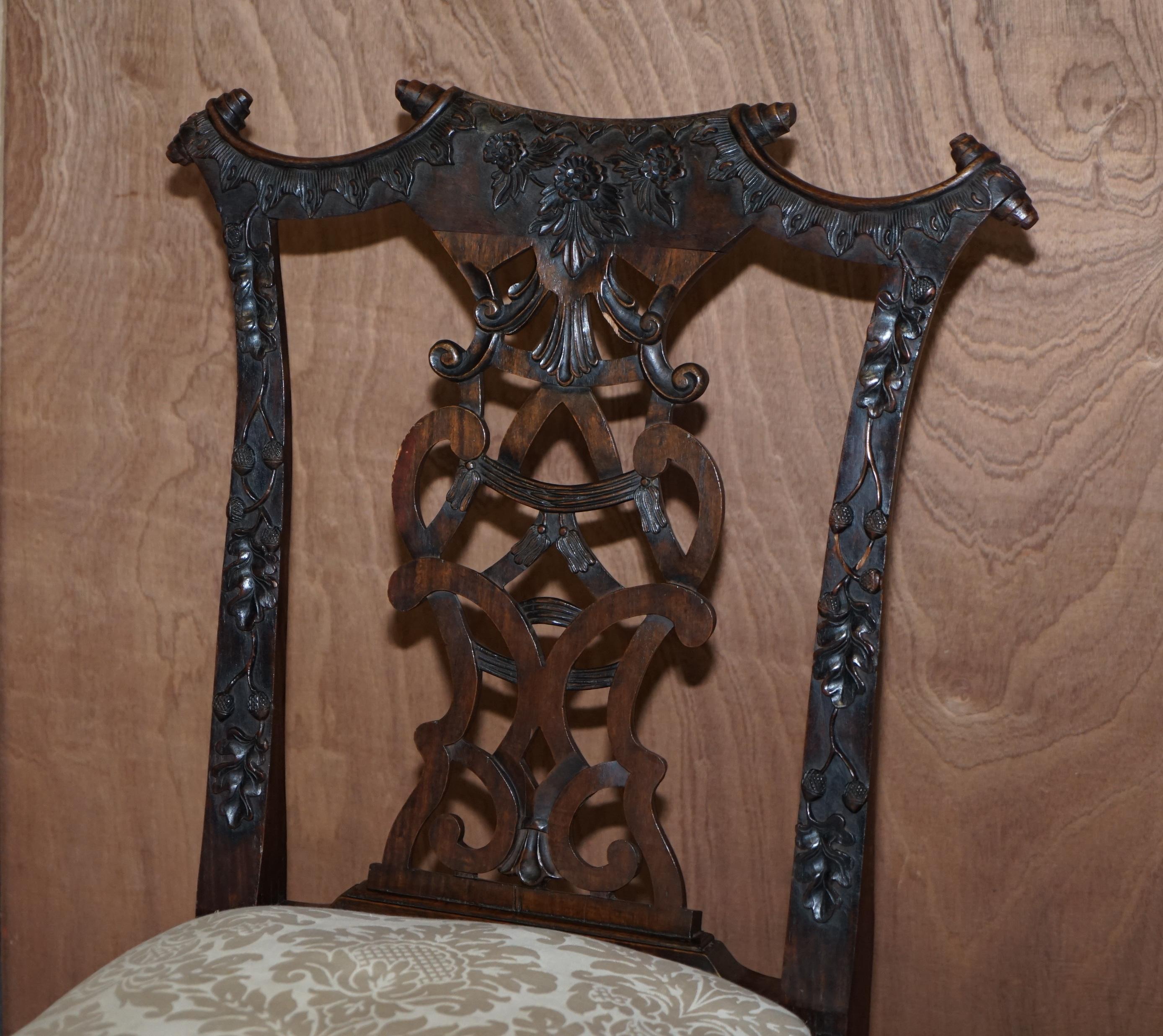 Hand-Crafted Eight Antique Chinese Thomas Chippendale Style Victorian Carved Dining Chairs