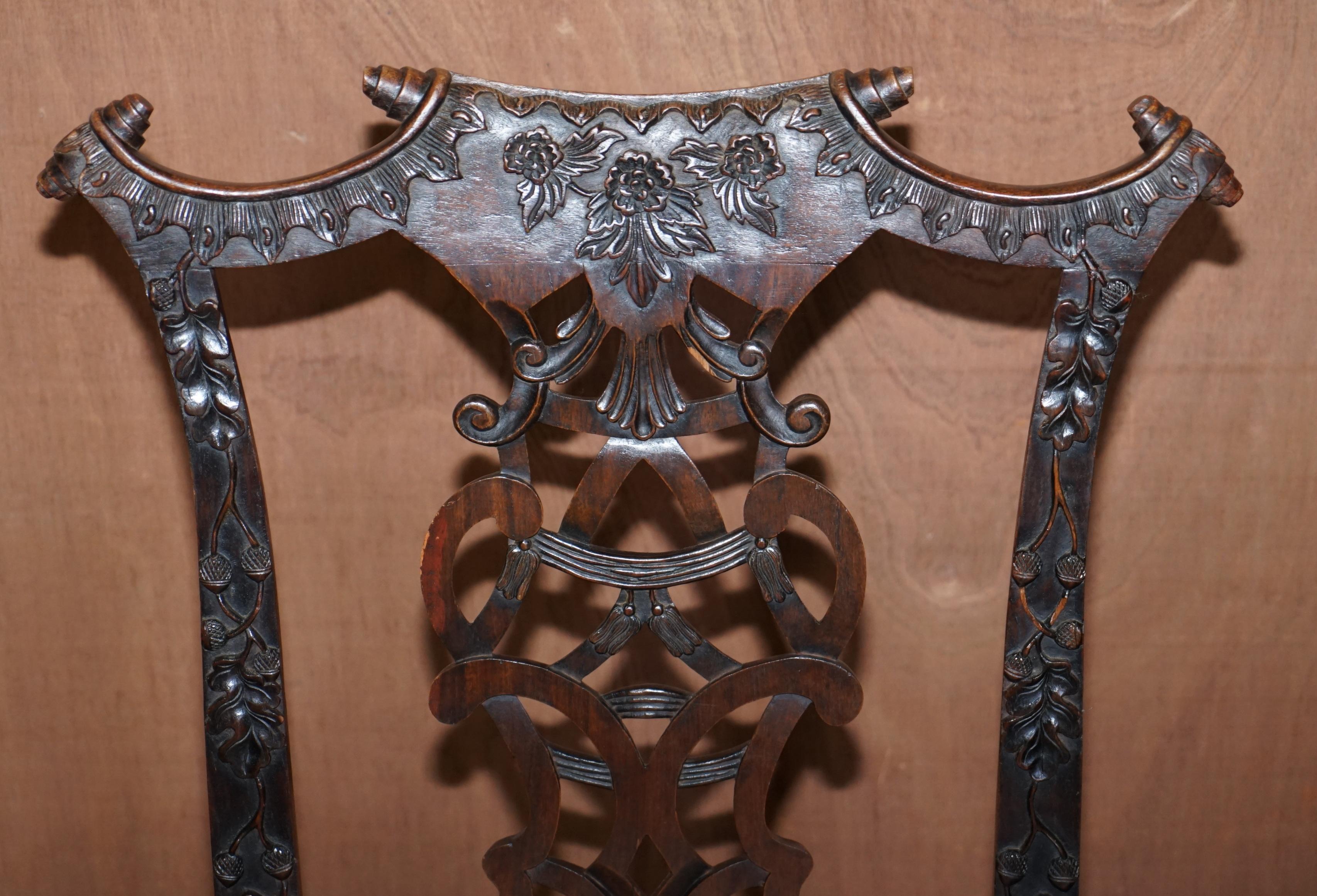 Late 19th Century Eight Antique Chinese Thomas Chippendale Style Victorian Carved Dining Chairs