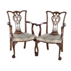Eight Antique Chippendale Carved Mahogany Dining Chairs c1920