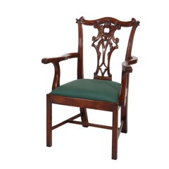 Eight Antique Chippendale Carved Mahogany Ribbon Back Dining Chairs