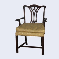 Eight Antique Chippendale Mahogany Splat Back & Upholstered Dining Chairs C1930