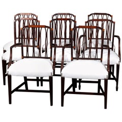 8 Antique English Hepplewhite Style Mahogany & Satinwood Dining Chairs, c 1910