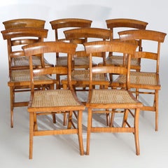 Eight Antique Federal Tiger Maple Slat Back & Cane Seat Dining Chairs circa 1830