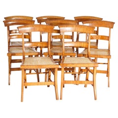 Eight Antique Federal Tiger Maple Slat Back & Cane Seat Dining Chairs circa 1830