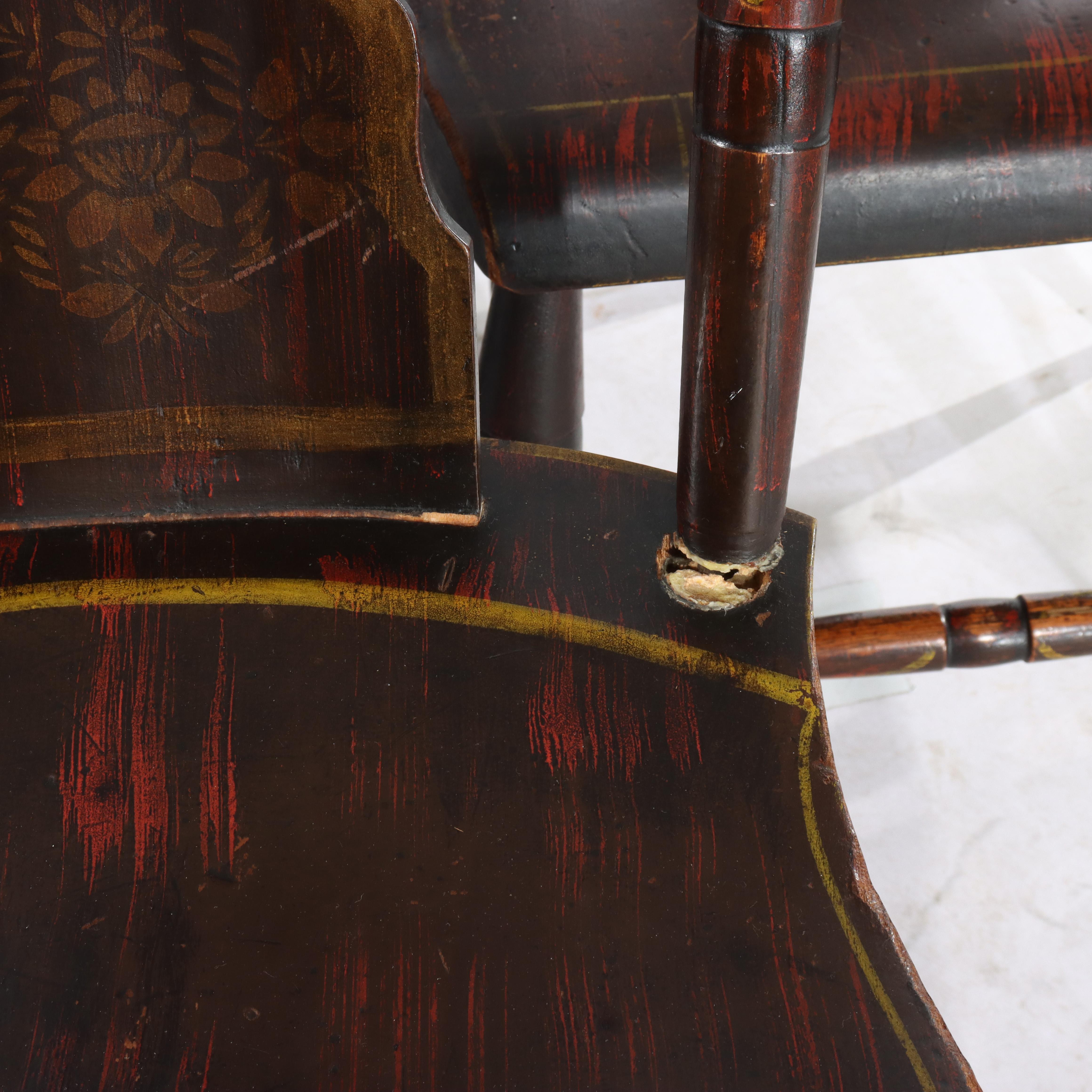 Eight Antique Floral &  Fruit Stenciled Splat Back Dining Chairs C1840 en venta 6